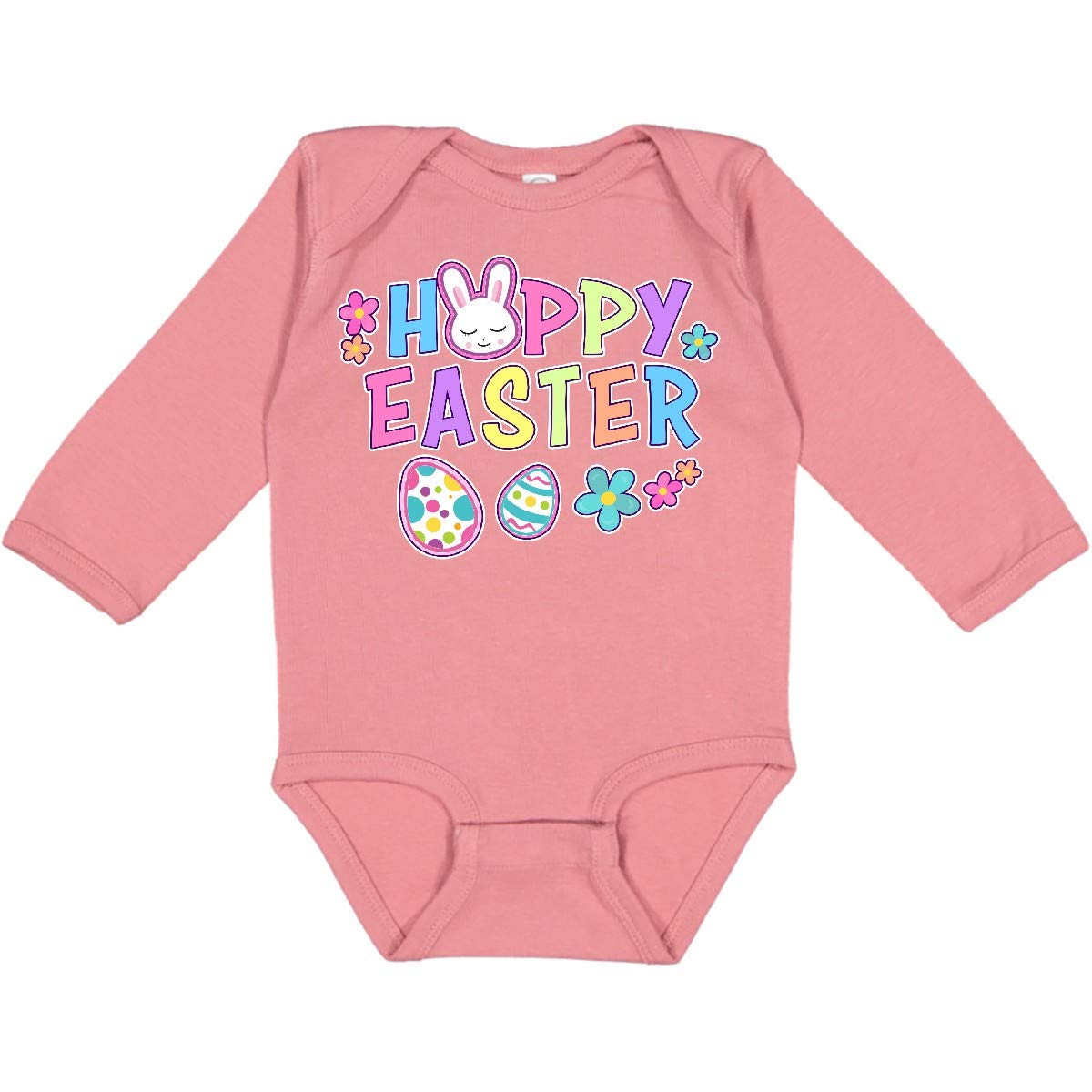 Inktastic Happy Easter Bunny Face & Easter Eggs Long Sleeve Baby Bodysuit - Cute Easter Outfit for Infants, Photo Shoots & Holiday Celebrations