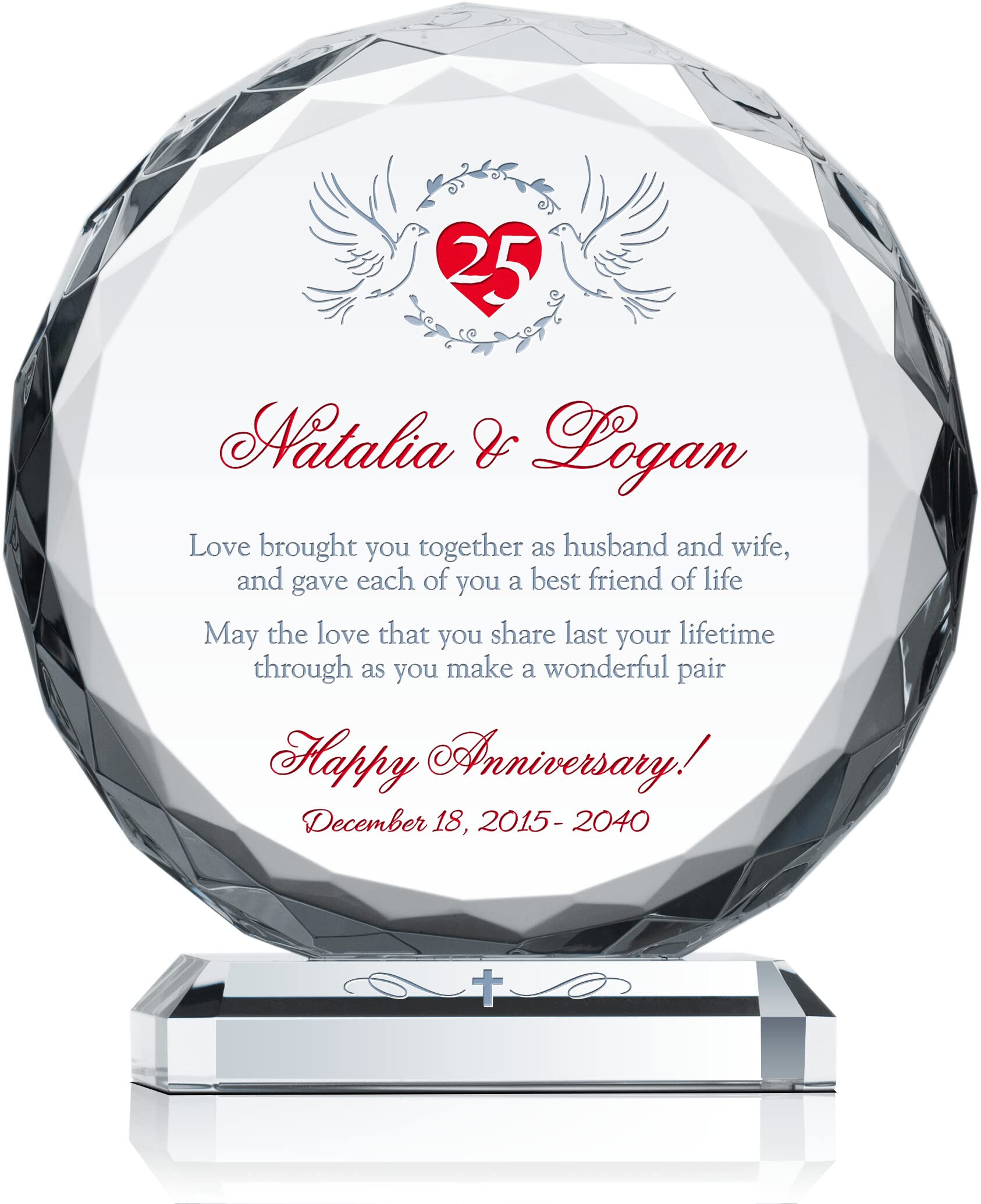 Custom Personalized Crystal Gift for 25th Silver Wedding Anniversary - Engraved with Couple Names & Date - Unique Keepsake for Husband & Wife - XL 10