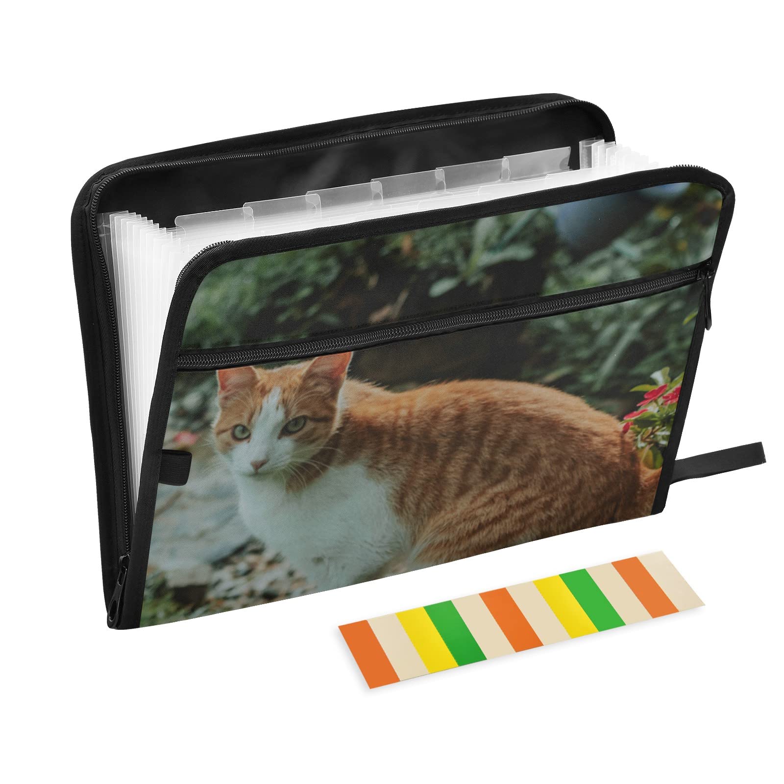 UMIRIKO 13-Pocket Expanding File Folder for Cat Lovers - A4 Size Document Organizer with Sticky Labels & Zipper Closure | Perfect for Office, School, Home Organization & Succulent Plant Care Records