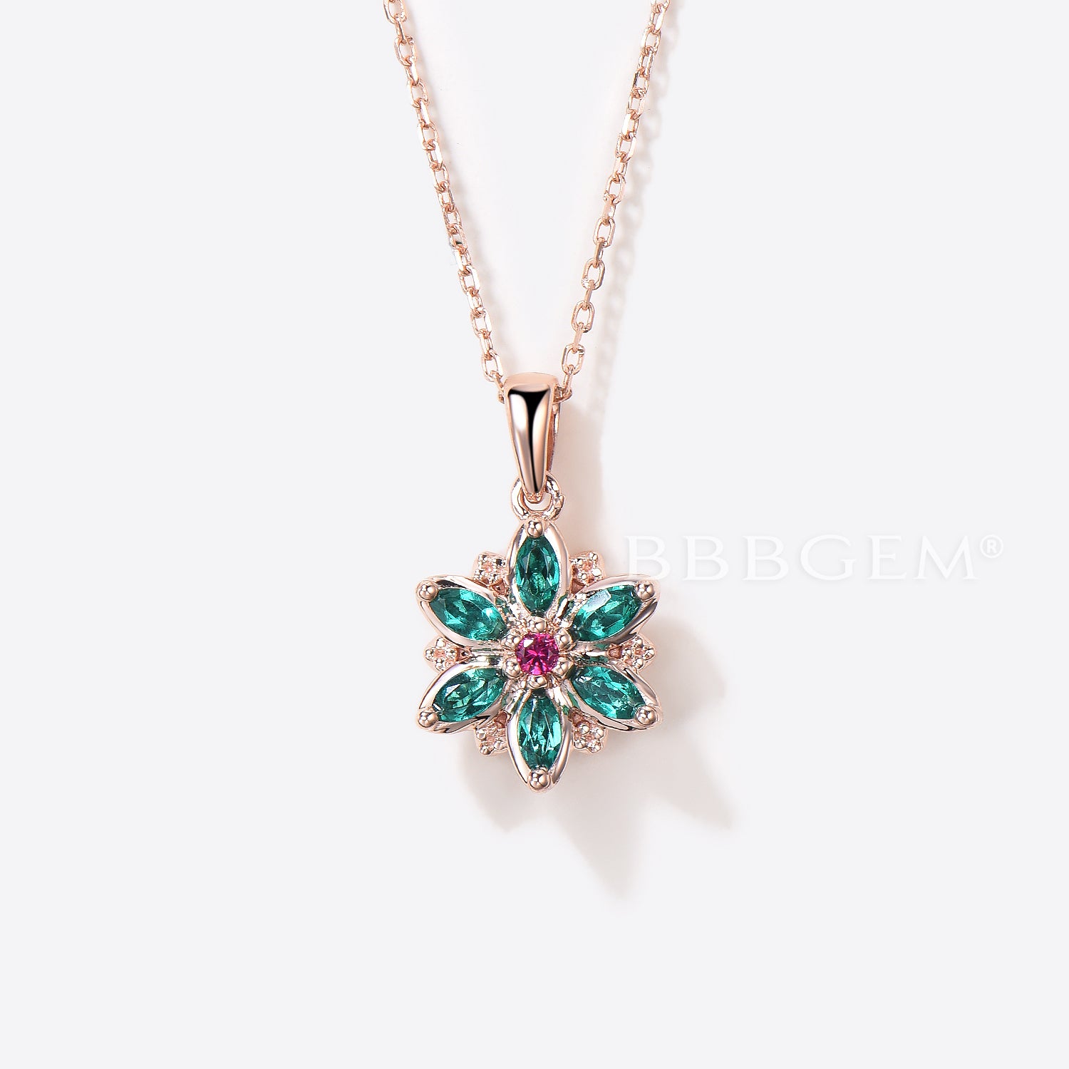 Marquise Cut Emerald Floral Pendant Necklace in Rose Gold | Nature Inspired Jewelry for Women | Perfect for Weddings, Anniversaries & Special Occasions