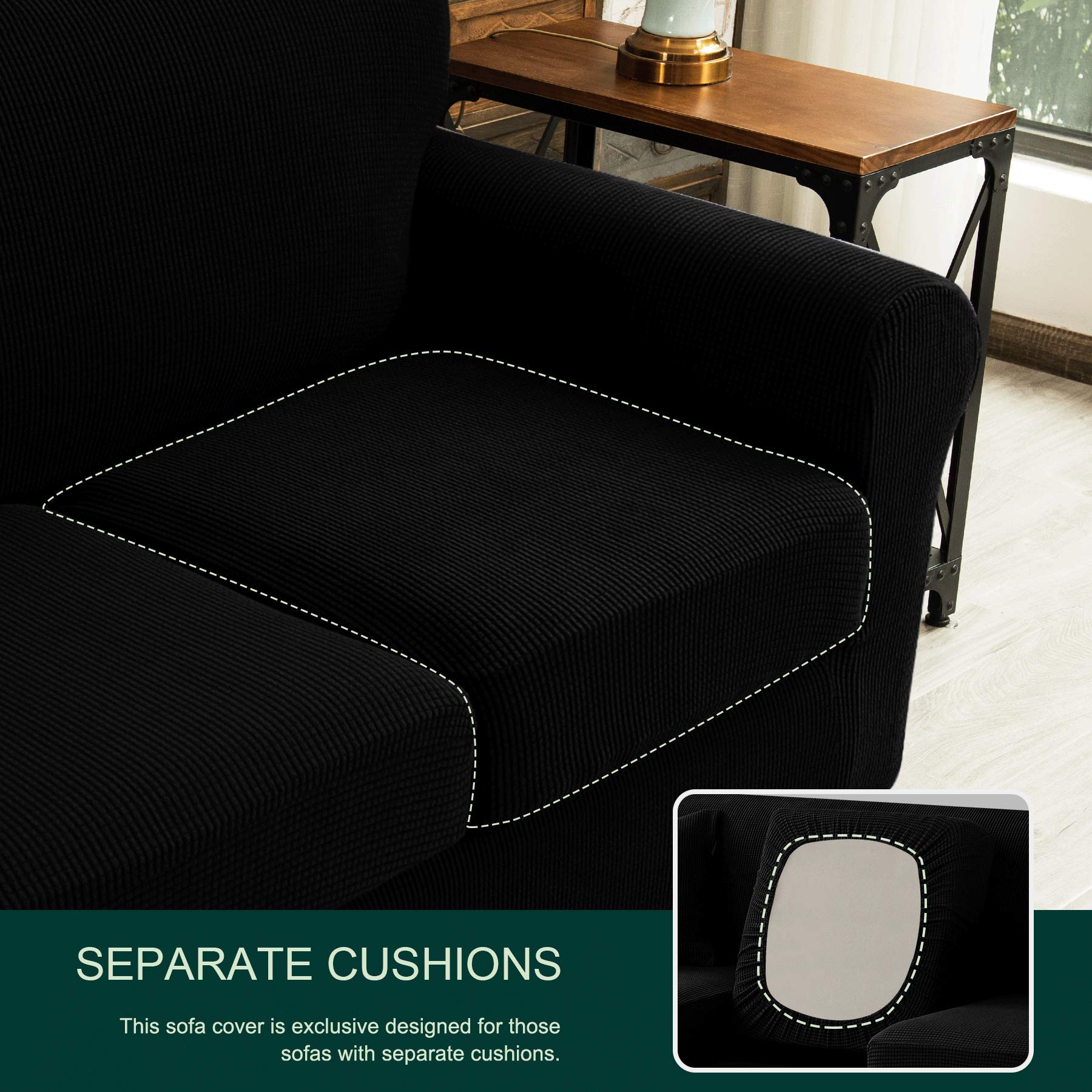 CHUN YI Stretch Sofa Slipcover Set - Universal Fit for 1-3 Seater Couches & Armchairs, Soft Spandex Fabric Couch Cover with Separate Cushion Covers (Black) - Perfect for Living Room, Family Room & Home Decor Protection