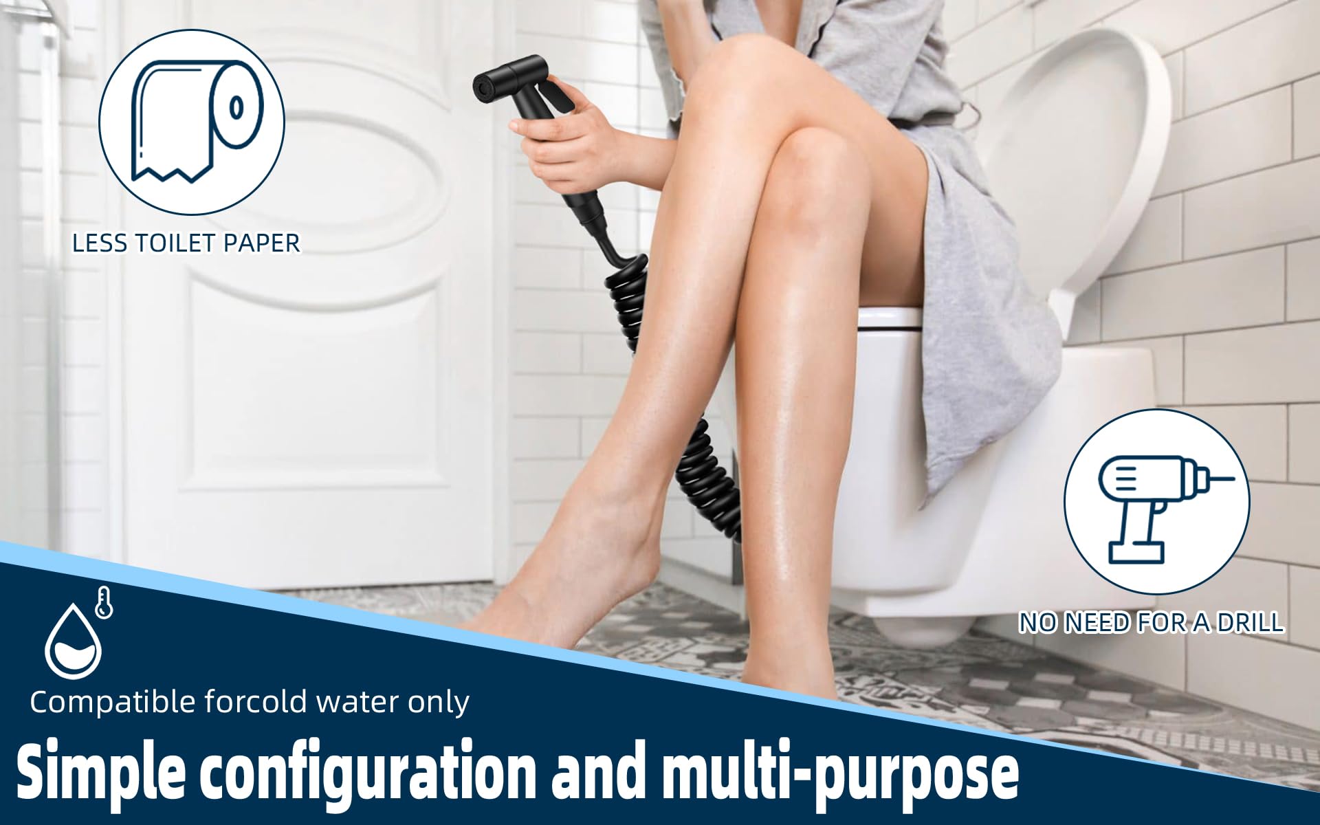 Flexible Bidet Sprayer Hose - PU Telescopic Shower Hose with G1/2 (0.8 Inch, 20mm) Internal Thread - 2M Gray - Perfect for Toilet Bidet, Baby Bath & Pet Cleaning