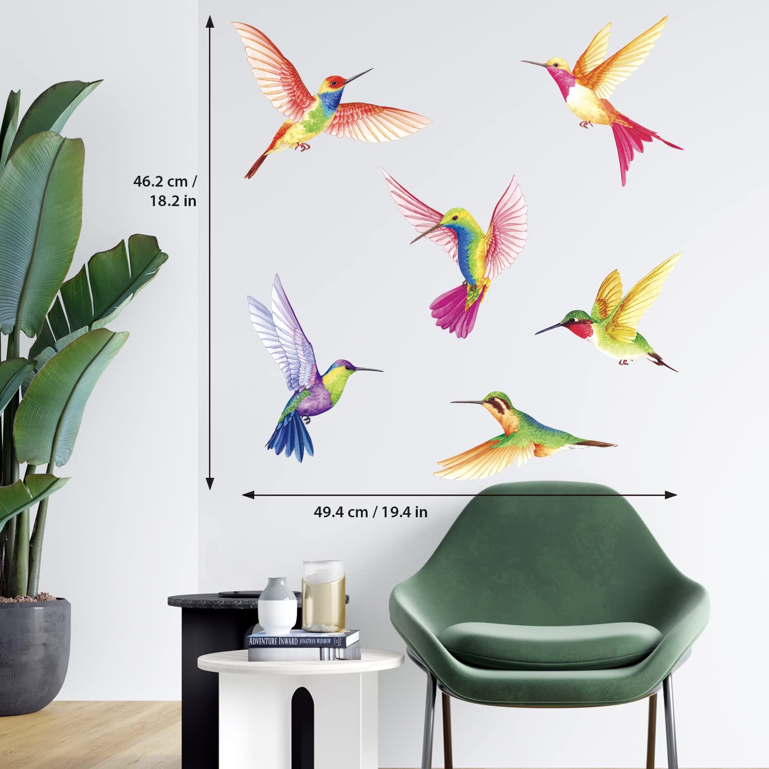 BASHOM DS2-4002 Hummingbird Wall Decals - Removable Peel & Stick Vinyl Wall Art for Nursery, Bedroom, Living Room Decor - Spring Flying Bird Mural Stickers for Kids Room & Home Decoration (Perfect for Birthday Parties, Baby Showers & Seasonal Home Decor)