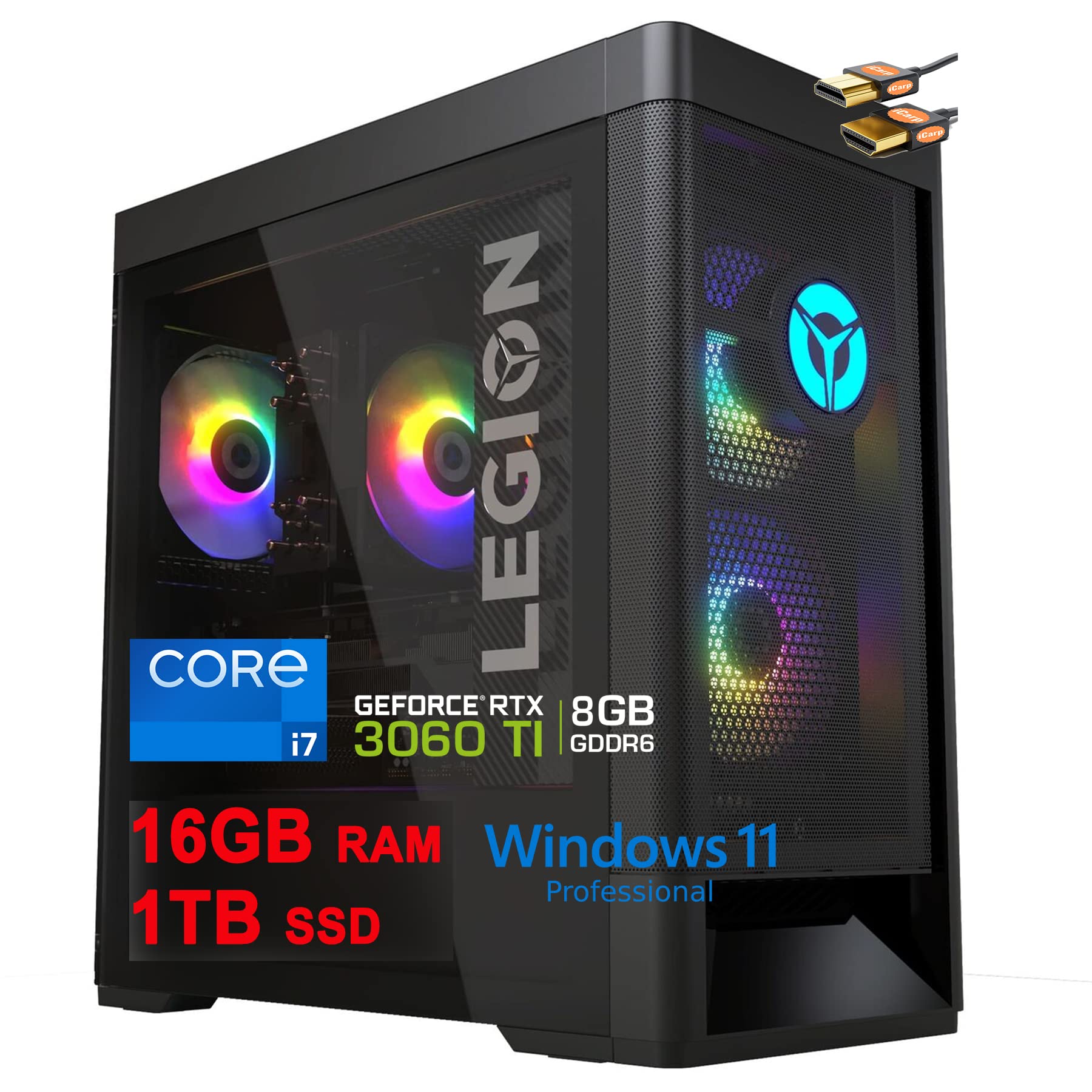Lenovo Legion Tower 5i Gaming PC - Intel Core i7-11700 8-Core, 16GB RAM, 1TB SSD, NVIDIA RTX 3060 Ti 8GB, Windows 11 Pro | High-Performance Desktop for Gaming, Streaming & Content Creation | Includes HDMI Cable & RGB Lighting