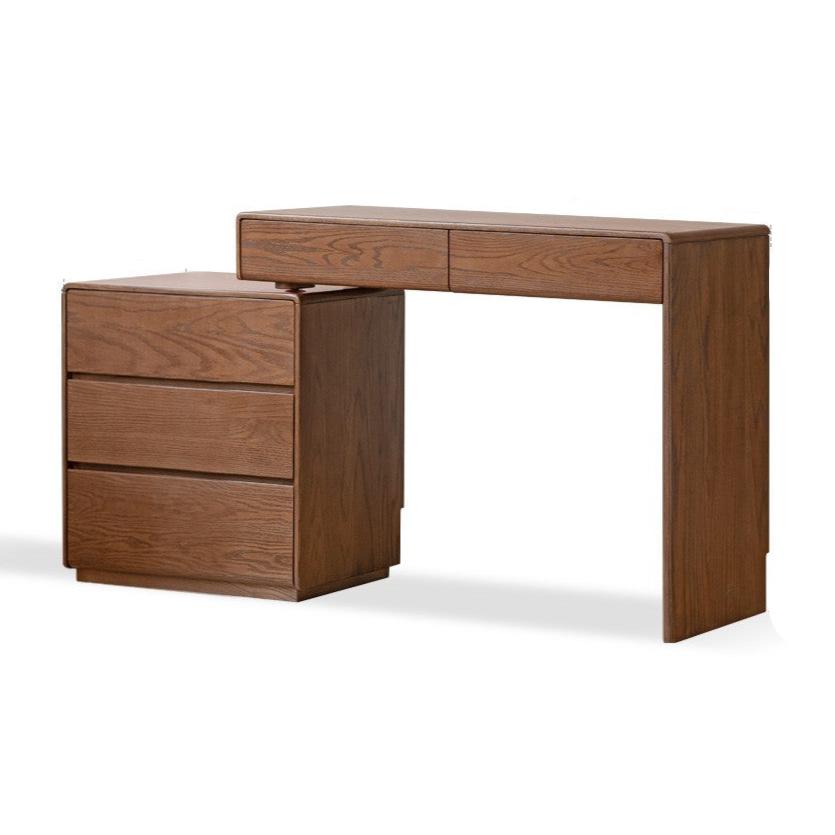 Vintage Oak Solid Wood Extendable Dressing Table - Elegant Vanity Desk with Mirror for Bedroom, Makeup & Beauty Organization