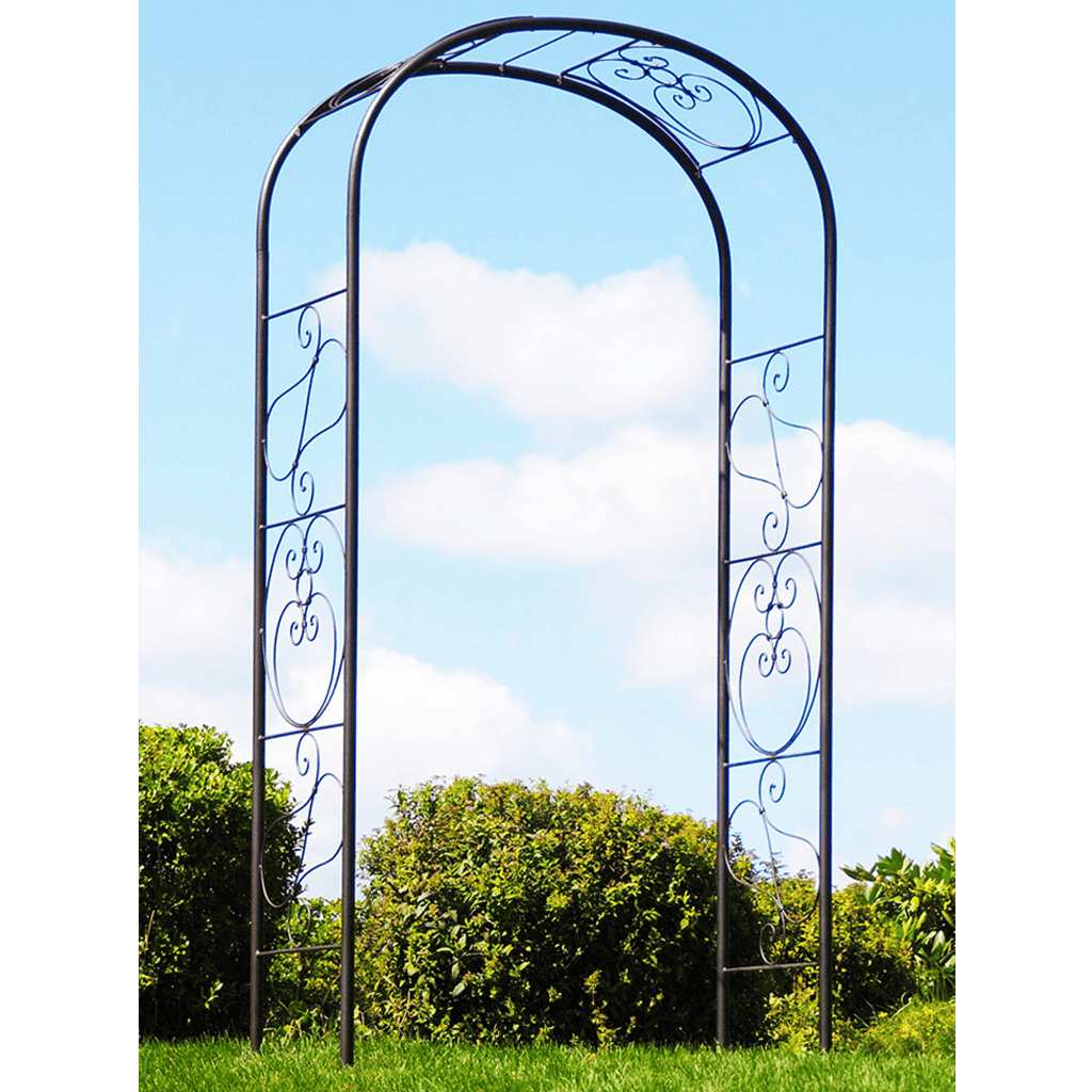 Ferro Firenze Arbor by Achla Designs - Elegant Wrought Iron Garden Arbor for Outdoor Weddings, Vineyards & Landscaping