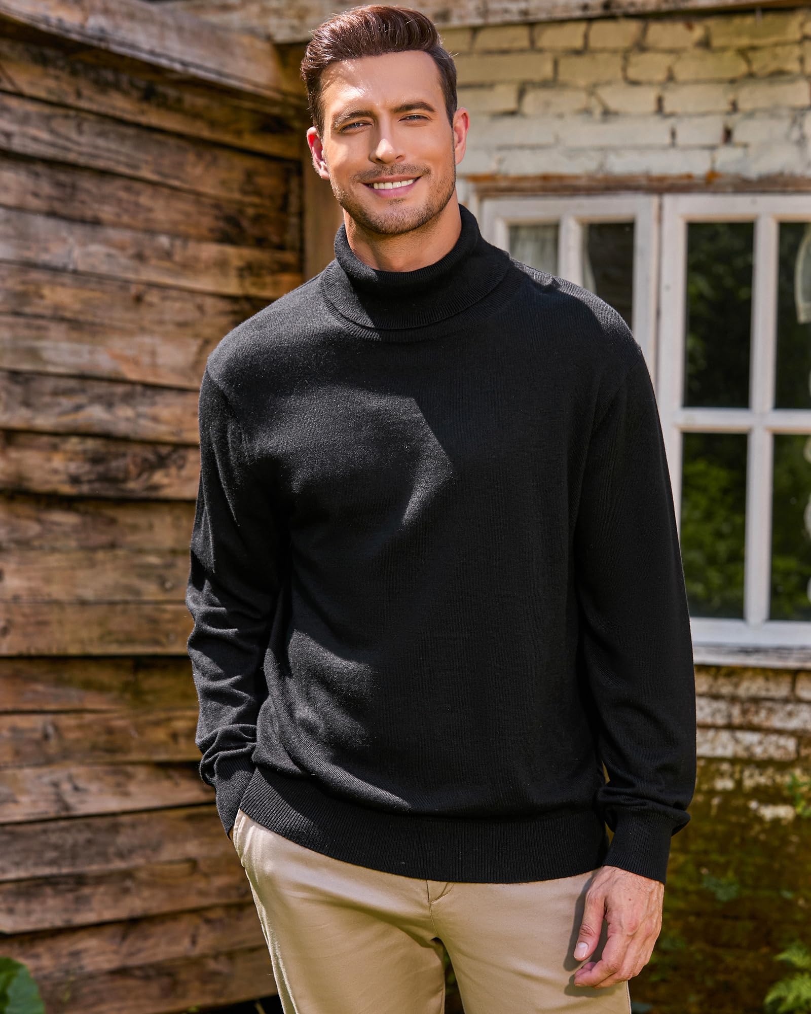 Men's Wool Blend Turtle Neck Sweater - Cozy Winter Pullover for Casual Wear
