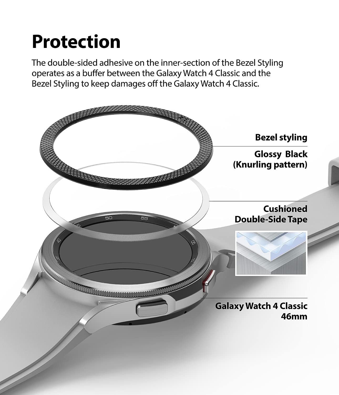 **Ringke Stainless Steel Bezel Ring for Samsung Galaxy Watch 4 Classic 46mm - Black (46-41) - Scratch Protection Cover, Adhesive Styling Accessory for Workout, Office & Outdoor Use**
