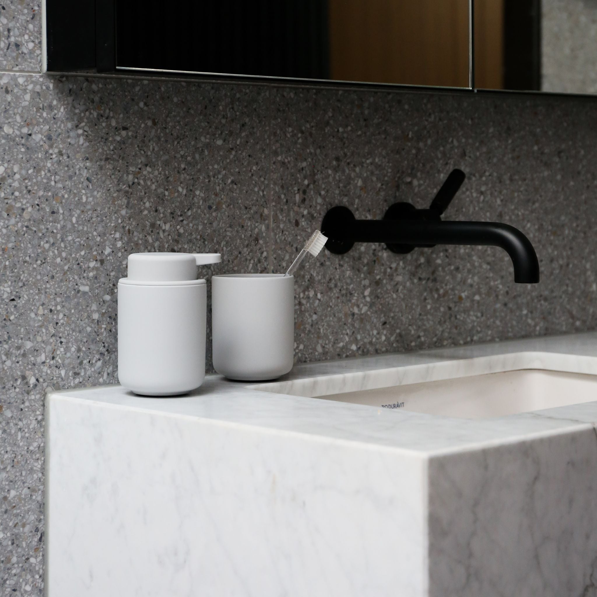 ZONE DENMARK Ume Tumbler & Toothbrush Holder - Soft Grey Bathroom Organizer for Countertop Storage | Perfect for Modern Bathrooms, Vanities, and Guest Suites