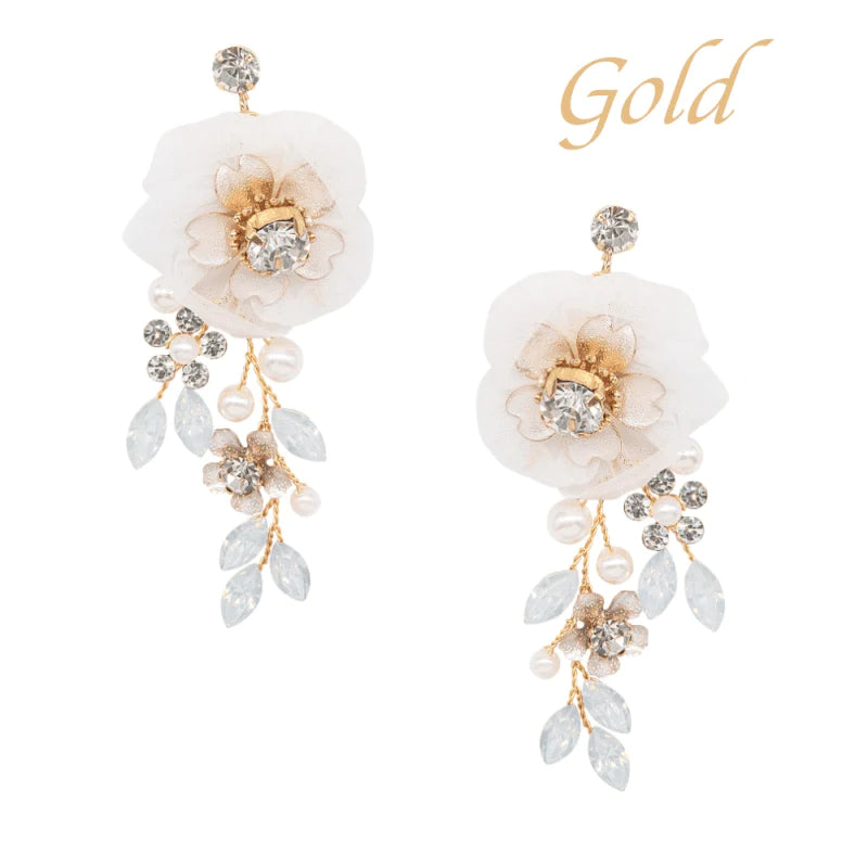 Elegant Floral Wedding Earrings with Swarovski Crystals & Freshwater Pearls - A9044 | Bridal Jewelry for Brides, Bridesmaids & Formal Occasions