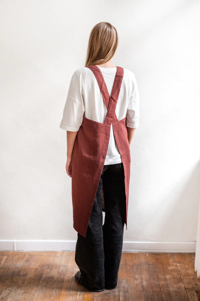 Japanese Cross Linen Apron - Premium Unisex Kitchen Apron for Cooking, Baking & BBQ - Breathable & Stylish Cross-Back Design for Home Chefs & Professional Cooks