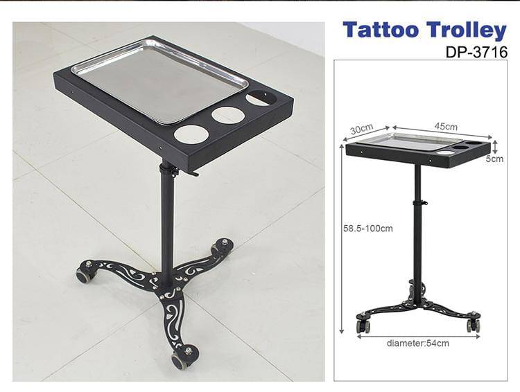 Portable Rolling Tattoo Workstation with Ink Tray TA3716 - Mobile Tattoo Artist Cart for Professional & Home Studio Use