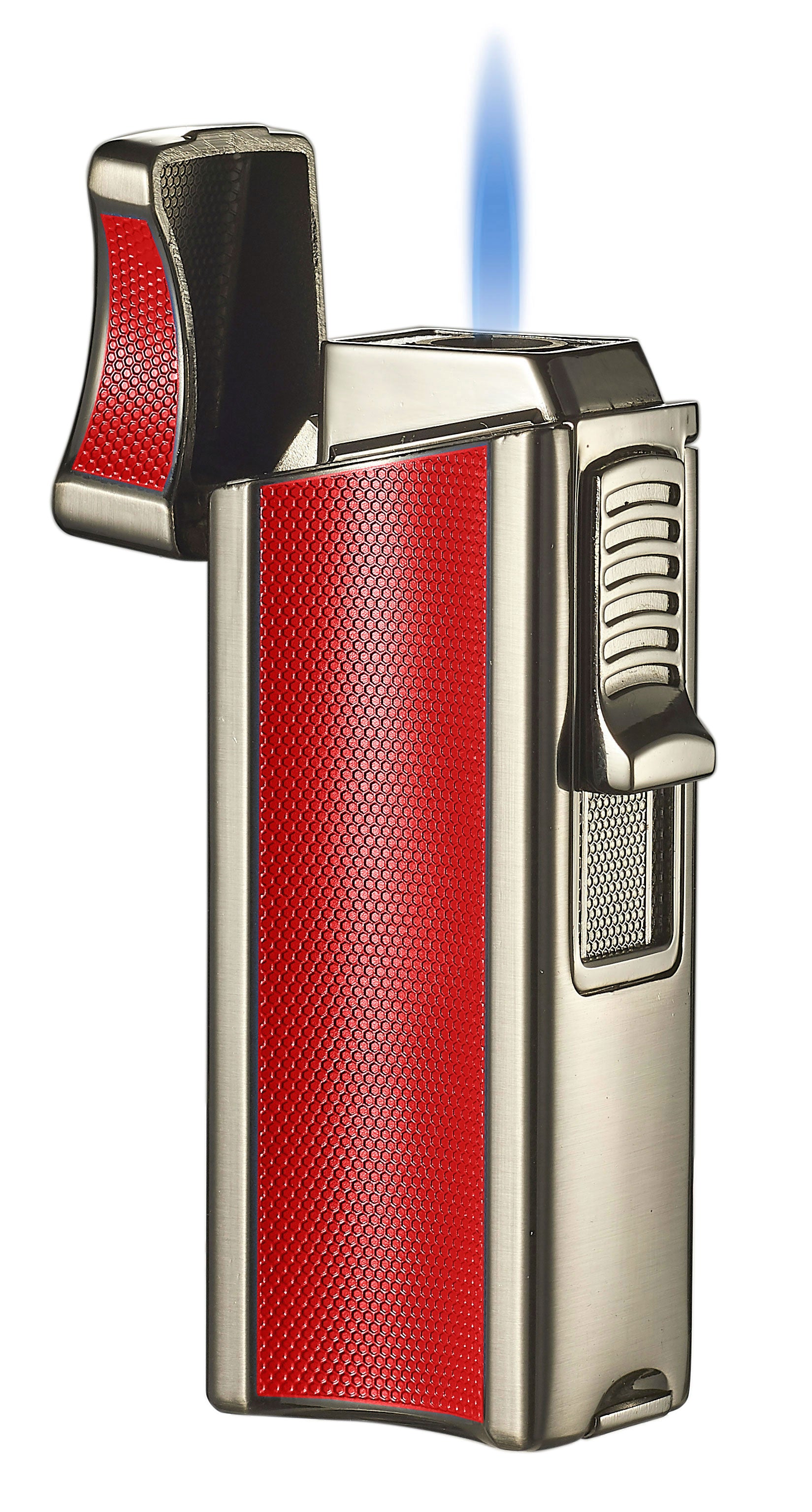 Visol Ridge Red Single Flame Torch Lighter with Cigar Rest - Windproof Refillable Butane Lighter for Cigars, Cigarettes & Outdoor Use - Perfect for Camping, BBQ & Smoking Accessories