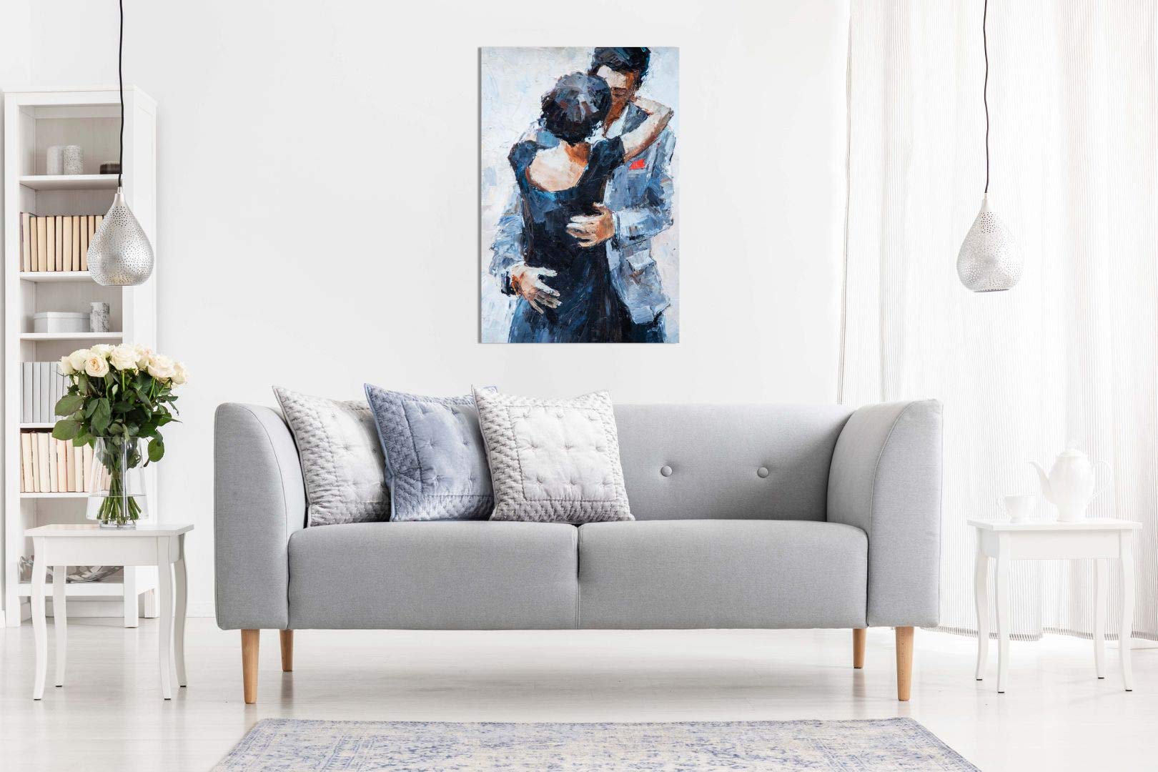 Romantic Couple Kissing Canvas Wall Art - 24x16 Inches Hand-Painted Modern Home Decor for Living Room, Bedroom & Wedding Gifts