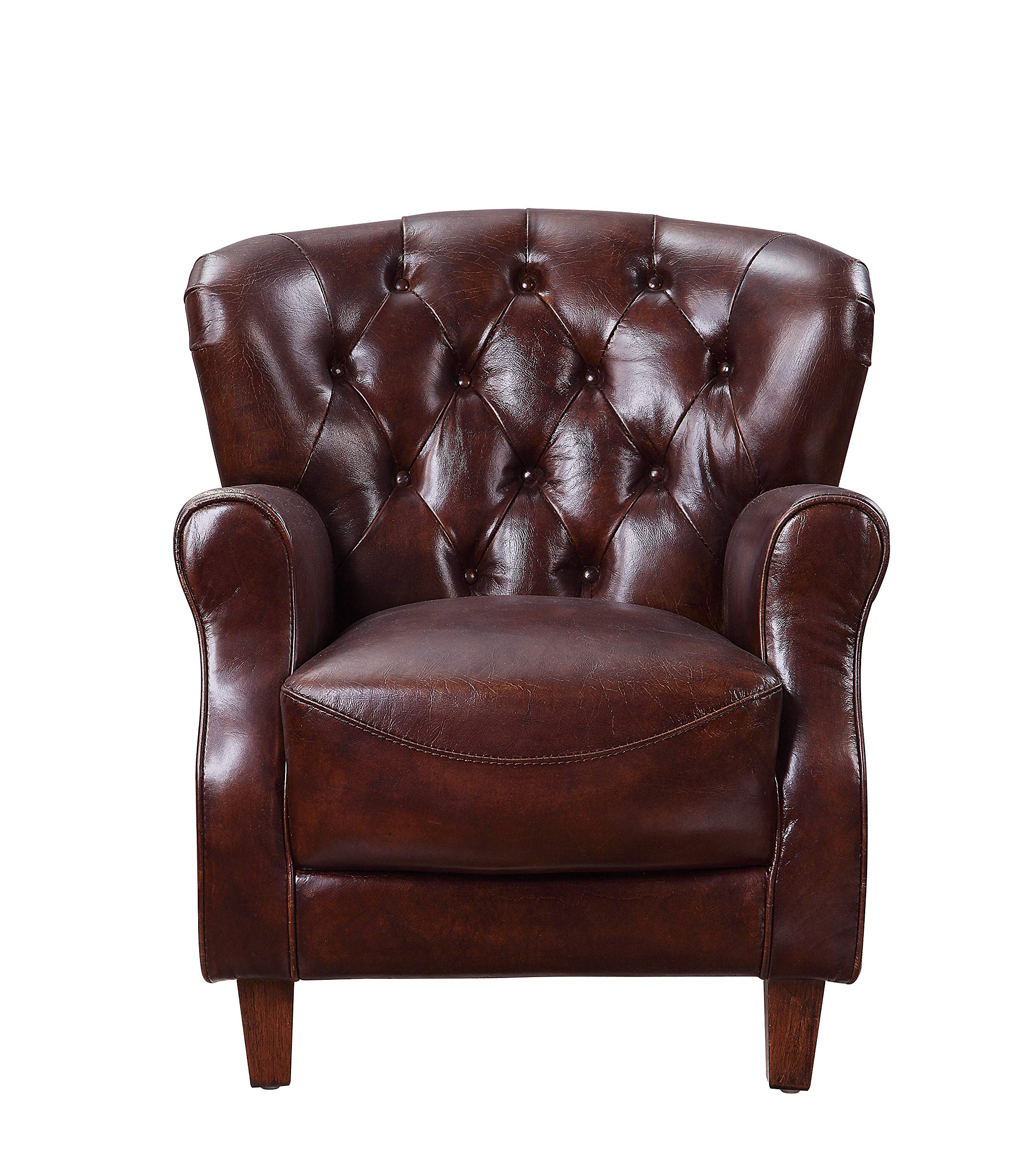 ACME Furniture Brancaster Accent Chair - Vintage Brown Leather with Aluminum Frame | Mid-Century Modern Living Room Seating for Home & Office Decor