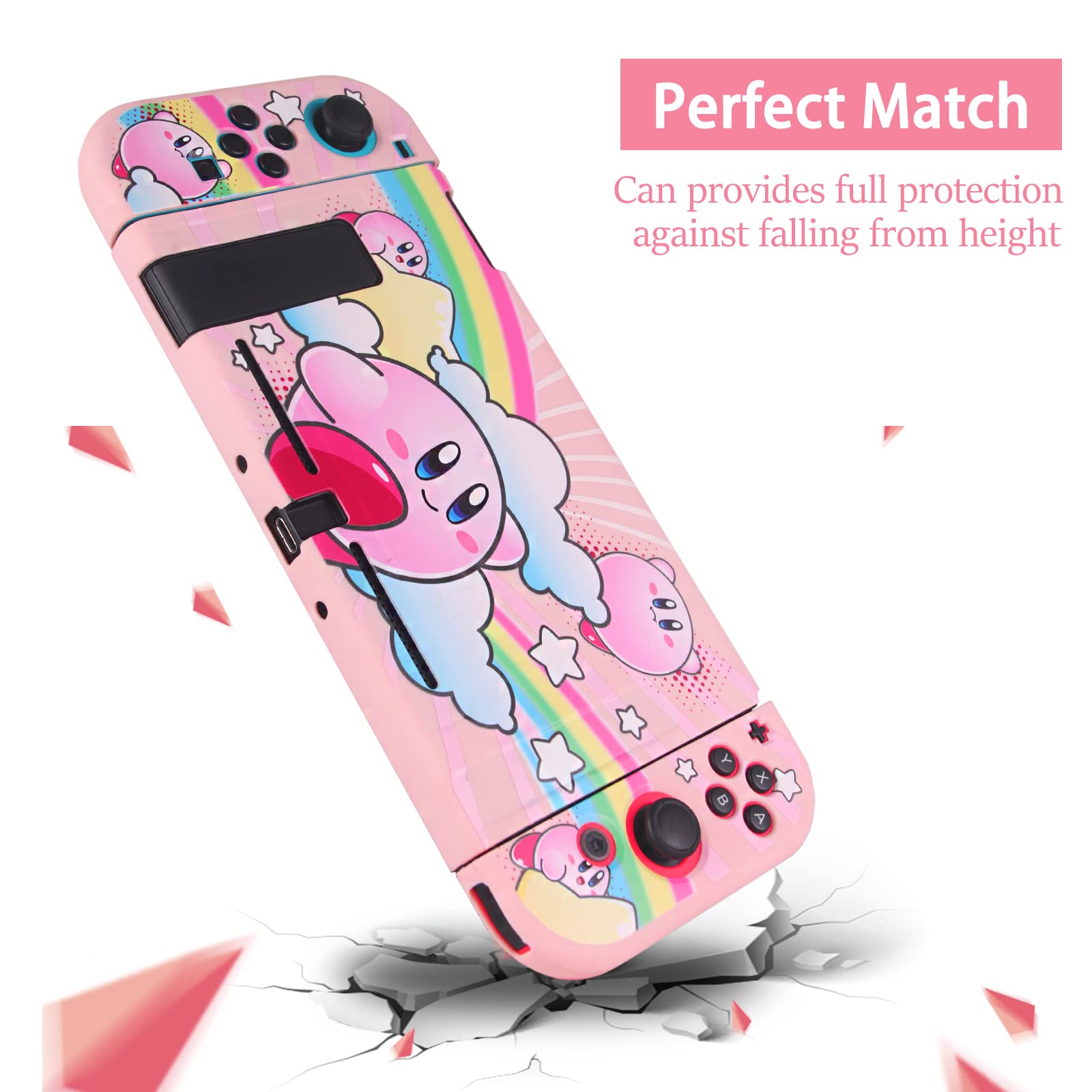 Premium Silicone Protective Case for Nintendo Switch - Soft Full Skin Cover with Cute Kirby Design, Shockproof & Slim Grip Case for Enhanced Gaming Comfort - Perfect for Travel, Home Play, and On-the-Go Protection