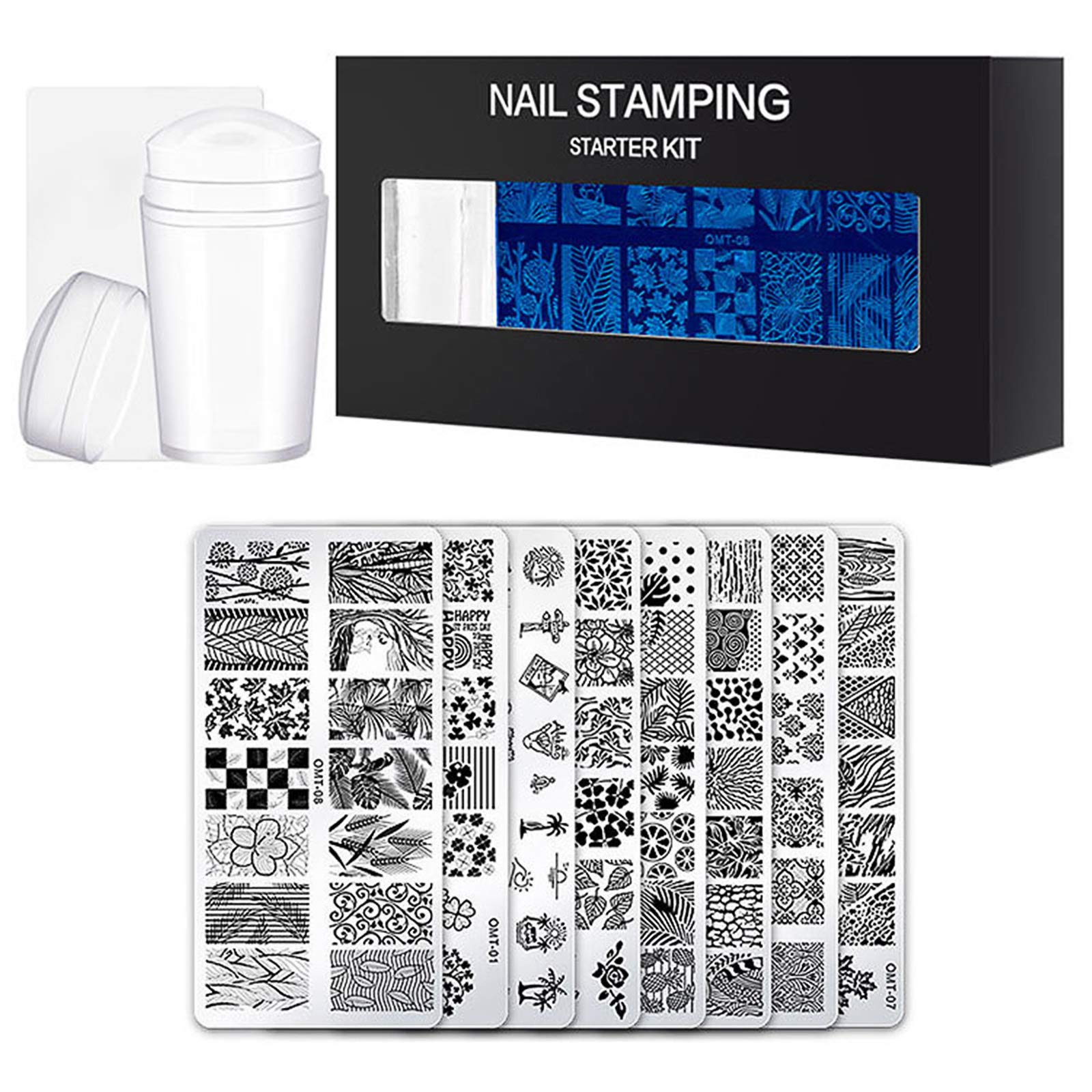 LAURAG 10Pcs Nail Stamping Plates Set with Silicone Clear Stamper & Scraper - Floral & Geometric Nail Art Designs for Professional & DIY Manicures - Perfect for Home Salon, Nail Parties & Gift Giving
