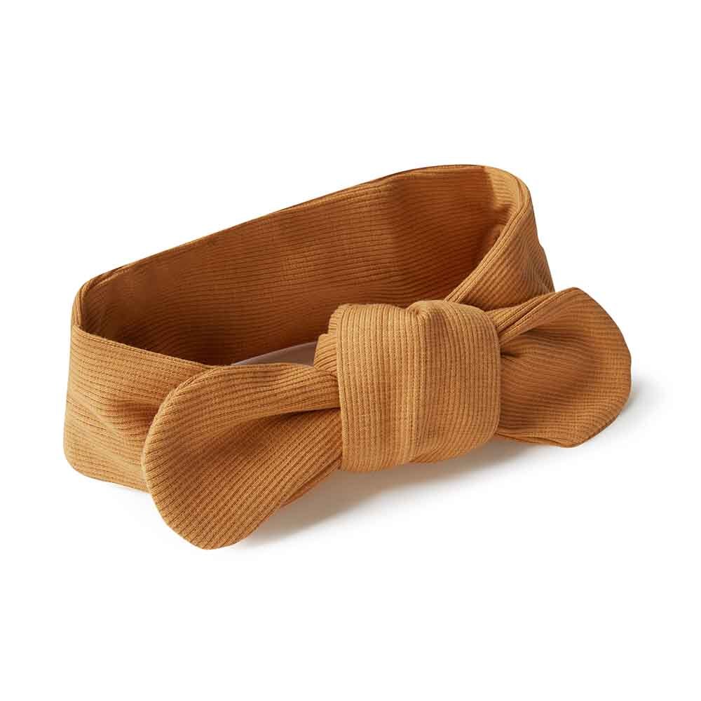 Snuggle Hunny Organic Ribbed Topknot Headband for Women - Soft Stretchy Hair Band for Yoga, Workouts & Everyday Wear - Chestnut Brown