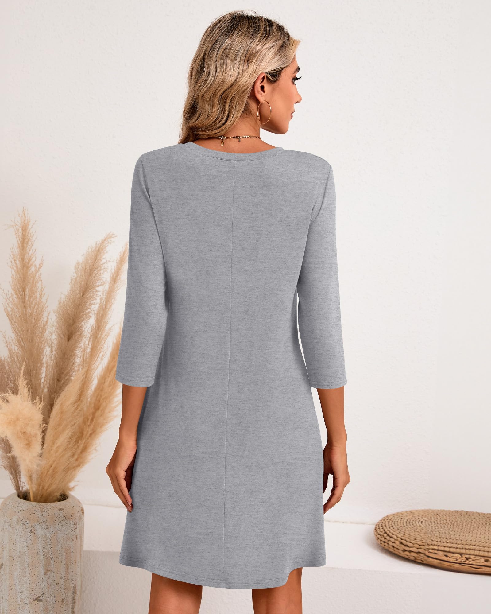 Huukeay Women's 3/4 Sleeve T-Shirt Dress 3 Pack - Casual Crew Neck Loose Fit Swing Tunic Dresses for Fall | Perfect for Work, Weekend Outings and Autumn Layering