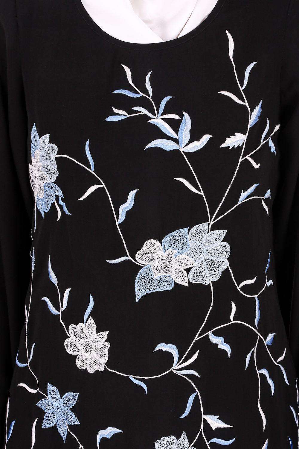 Elegant Black Nida Abaya with Leaf and Flower Embellishments - Perfect for Islamic Prayer, Eid Celebrations & Modest Fashion