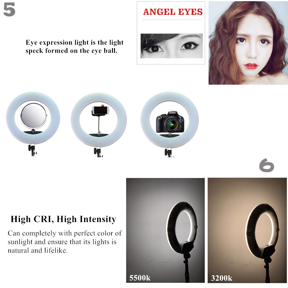 Yidoblo 18-inch Adjustable LED Ring Light Kit with Digital Display - 3200K-5500K Dimmable Continuous Lighting for Camera, Smartphone, YouTube Videos, Portrait & Studio Photography - Perfect for Vlogging, Live Streaming, Makeup Tutorials and Product Photography