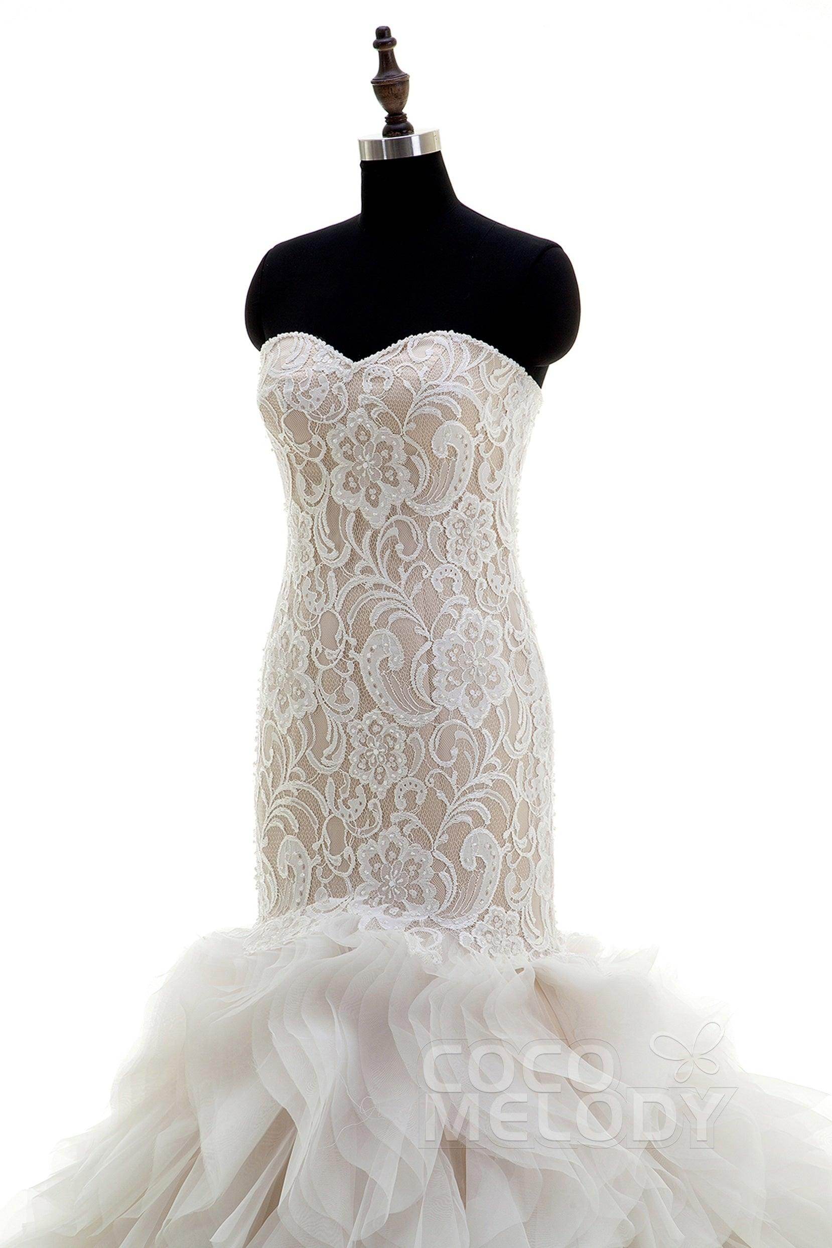 Elegant Mermaid Court Train Organza & Lace Wedding Dress CWLT16002 - Perfect for Beach, Church, and Ballroom Weddings
