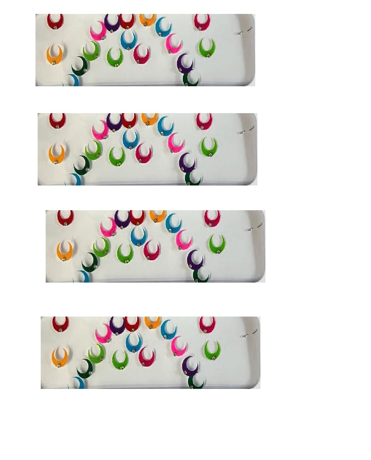 OJ Chandrakon Shape Bindi - Pack of 4 Multi-Color Traditional Indian Forehead Stickers with Skin-Friendly Glue | Perfect for Weddings, Festivals & Cultural Events (Size 2)