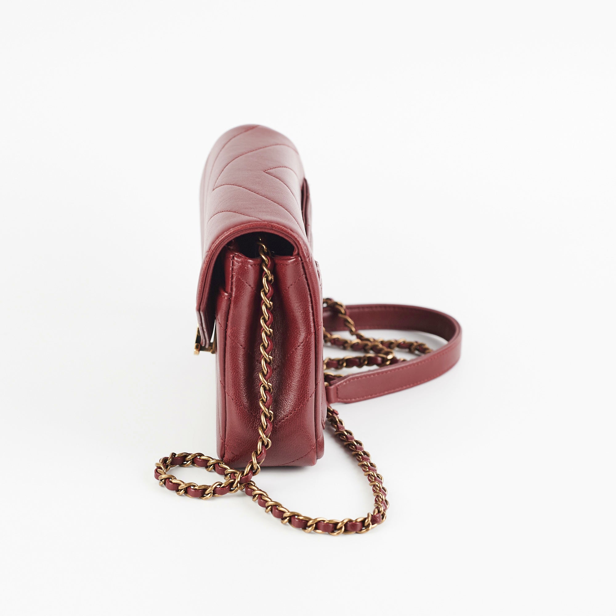 Chanel Mini Chevron Burgundy Leather Crossbody Bag for Women - Luxury Designer Handbag for Date Night, Parties & Everyday Use