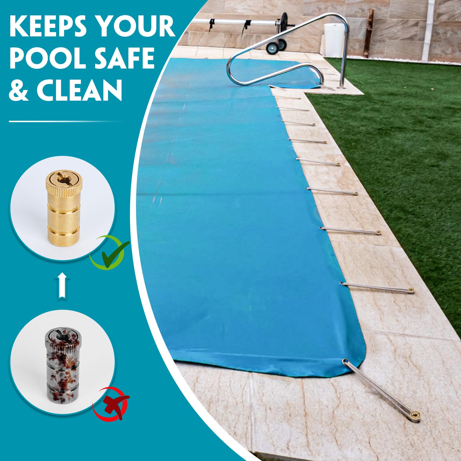 5-Piece Brass Pool Cover Anchor Removal & Installation Tool Kit with Storage Box - Perfect for Inground Pool Cover Maintenance, Anchor Replacement, and Secure Locking
