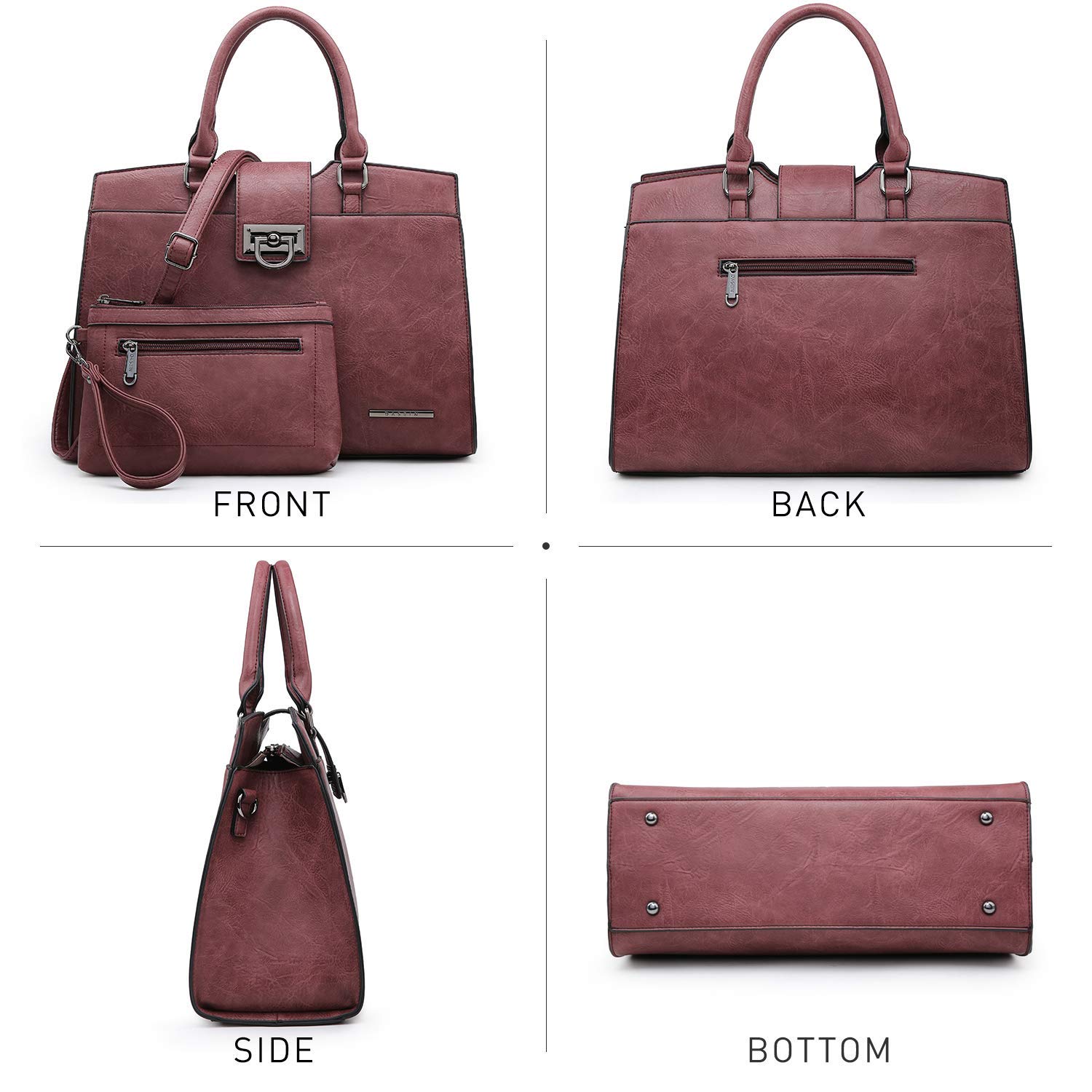 Dasein Women's Monogram Satchel Purse & Large Tote Bag Set - 2pcs Designer Handbags for Work, Travel & Everyday Use | Top Handle & Shoulder Bag Combo for Ladies