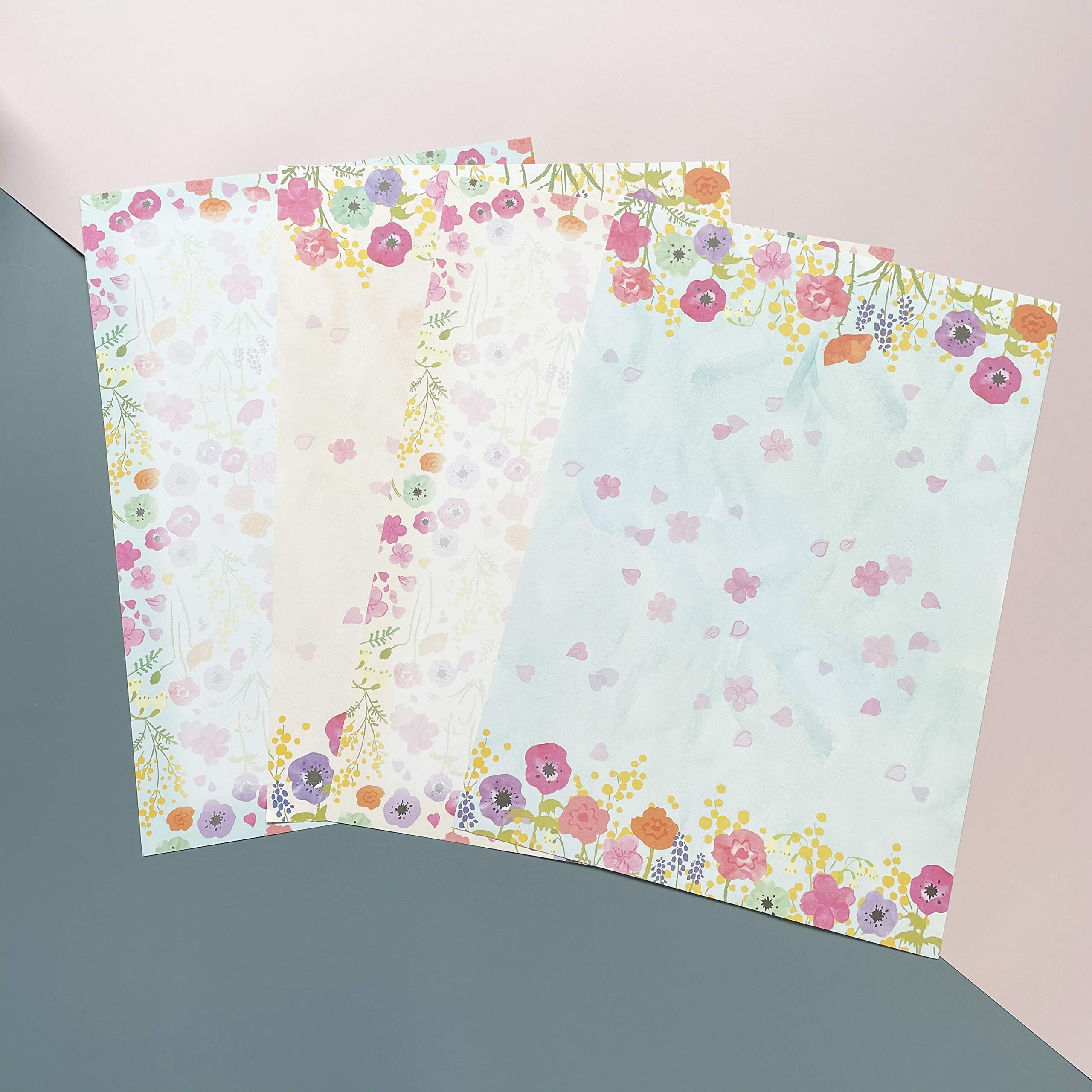 48 Sheets Floral Design Stationery Paper Set - A4 Letter Writing Paper with 4 Unique Styles for Journals, Scrapbooking & Handwritten Notes