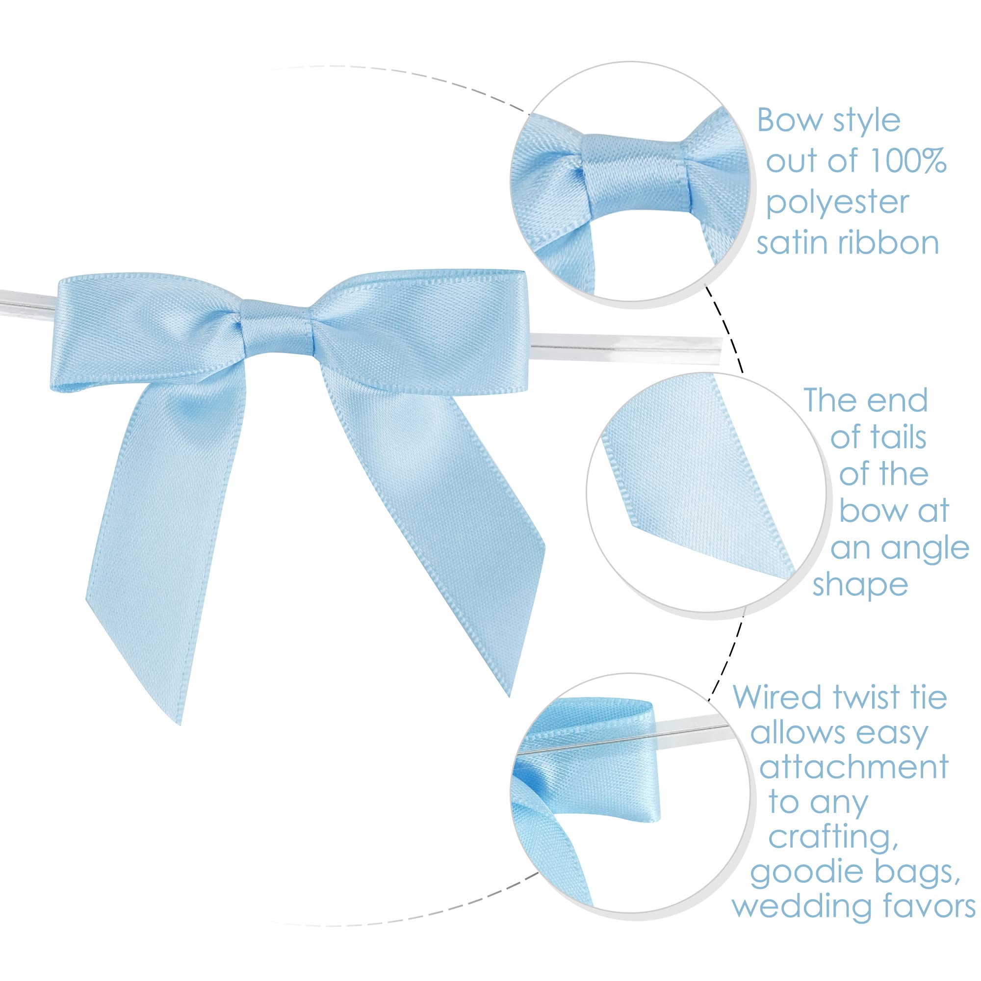 AIMUDI 2.5 Inch Light Blue Satin Ribbon Pretied Bows - 50 Count for Baby Showers, Wedding Favors, Gift Wrapping, Cake Decorations, Party Decor & Craft Projects