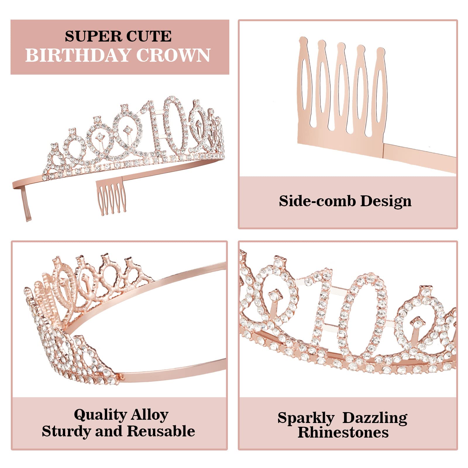 10th Birthday Party Decorations for Girls - Rose Gold Sash, Crown/Tiara, Candles & Cake Topper Set | Perfect 10 Year Old Girl Birthday Gifts & Party Supplies | Ideal for Birthday Celebrations, Photo Shoots & Special Occasions