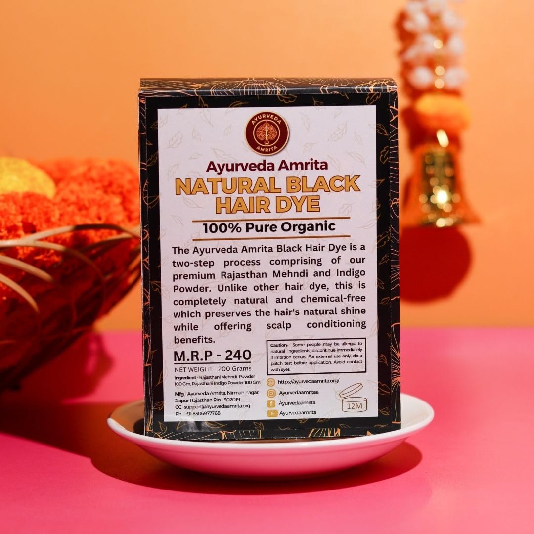 Natural Ayurvedic Amrita Hair Dye for Black Hair | 100% Chemical-Free Rajasthani Henna & Indigo Powder Combo (100g Each) - Safe Gray Coverage & Hair Conditioning Treatment for Men & Women