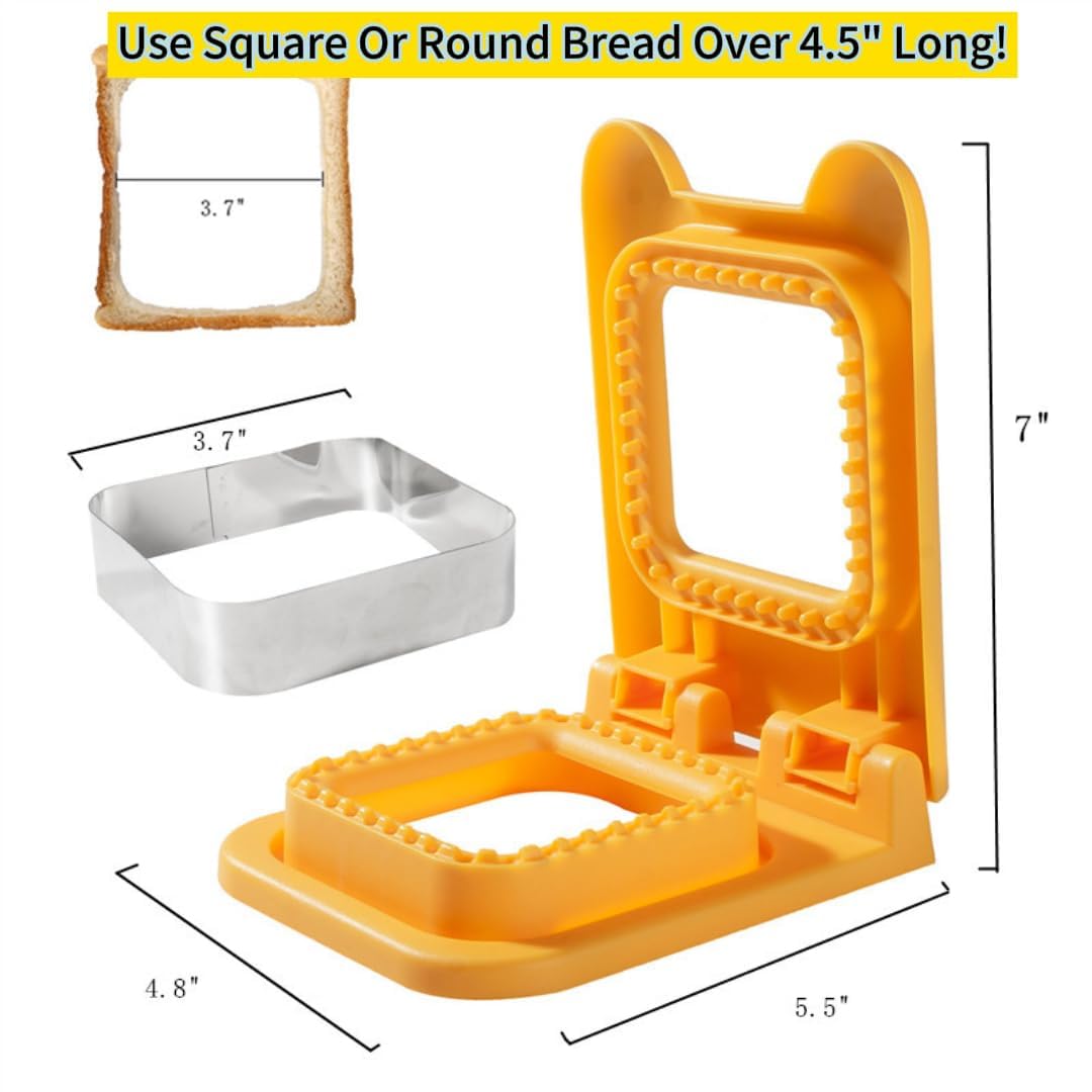 Square Sandwich Cutter and Sealer - Uncrustables Maker for Kids Lunch | Yellow Pocket Sandwich Tool for School Lunchables & Picnics