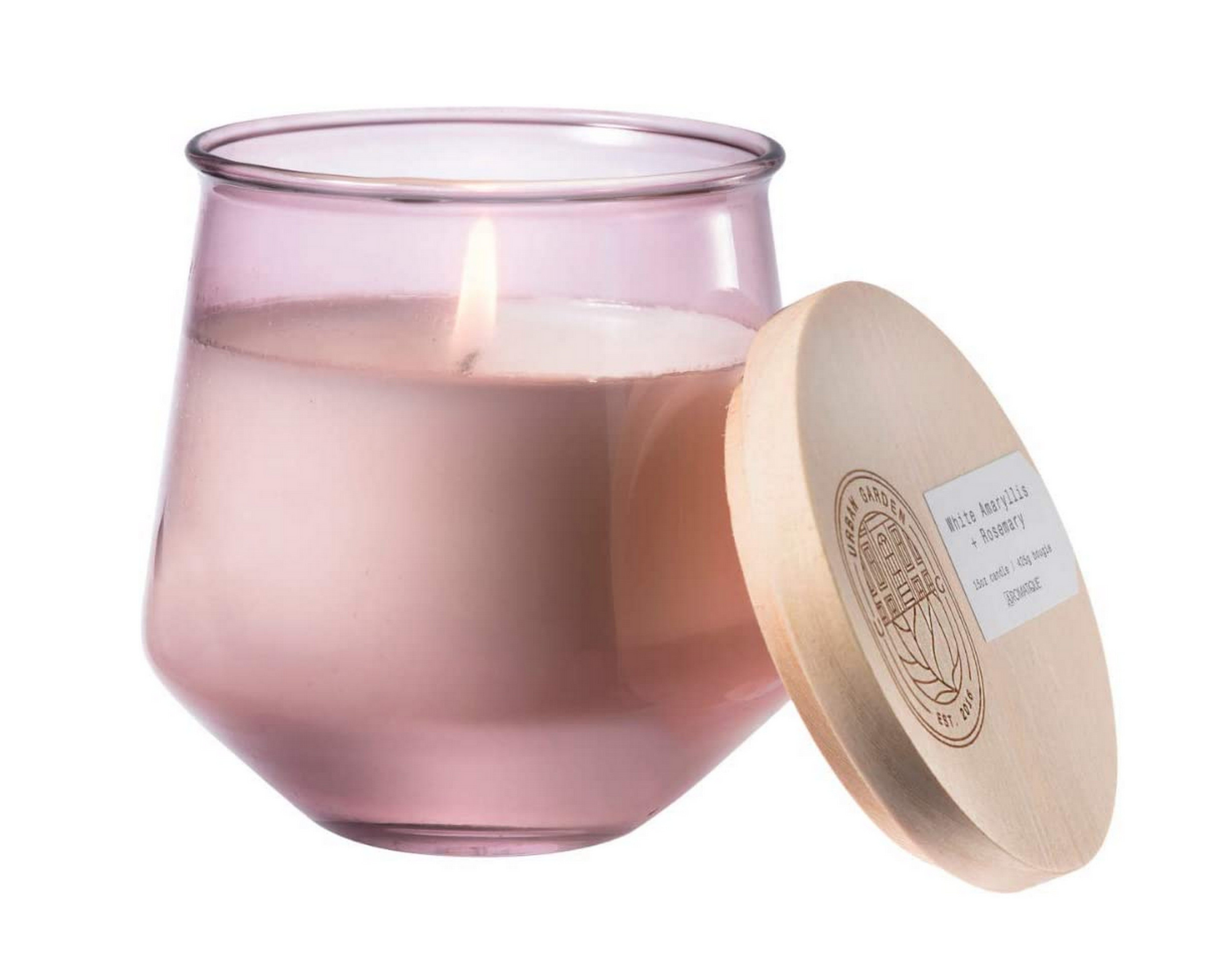 Urban Garden Glass Candle - White Amaryllis & Rosemary Scented, 15 oz Large Jar Candle for Home Decor, Relaxation & Romantic Ambiance
