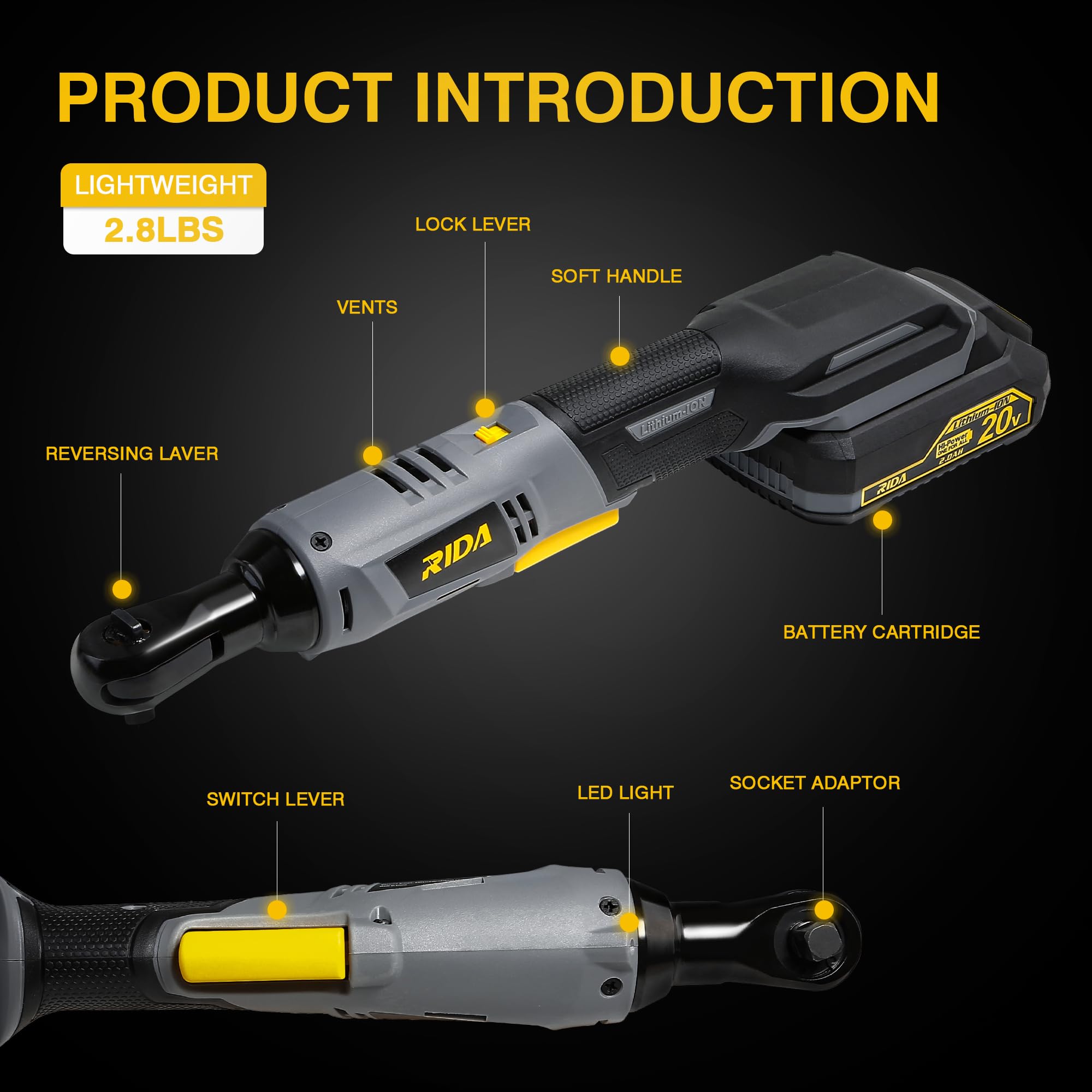 20V Cordless Ratchet Wrench Set - 60N.m Torque 3/8