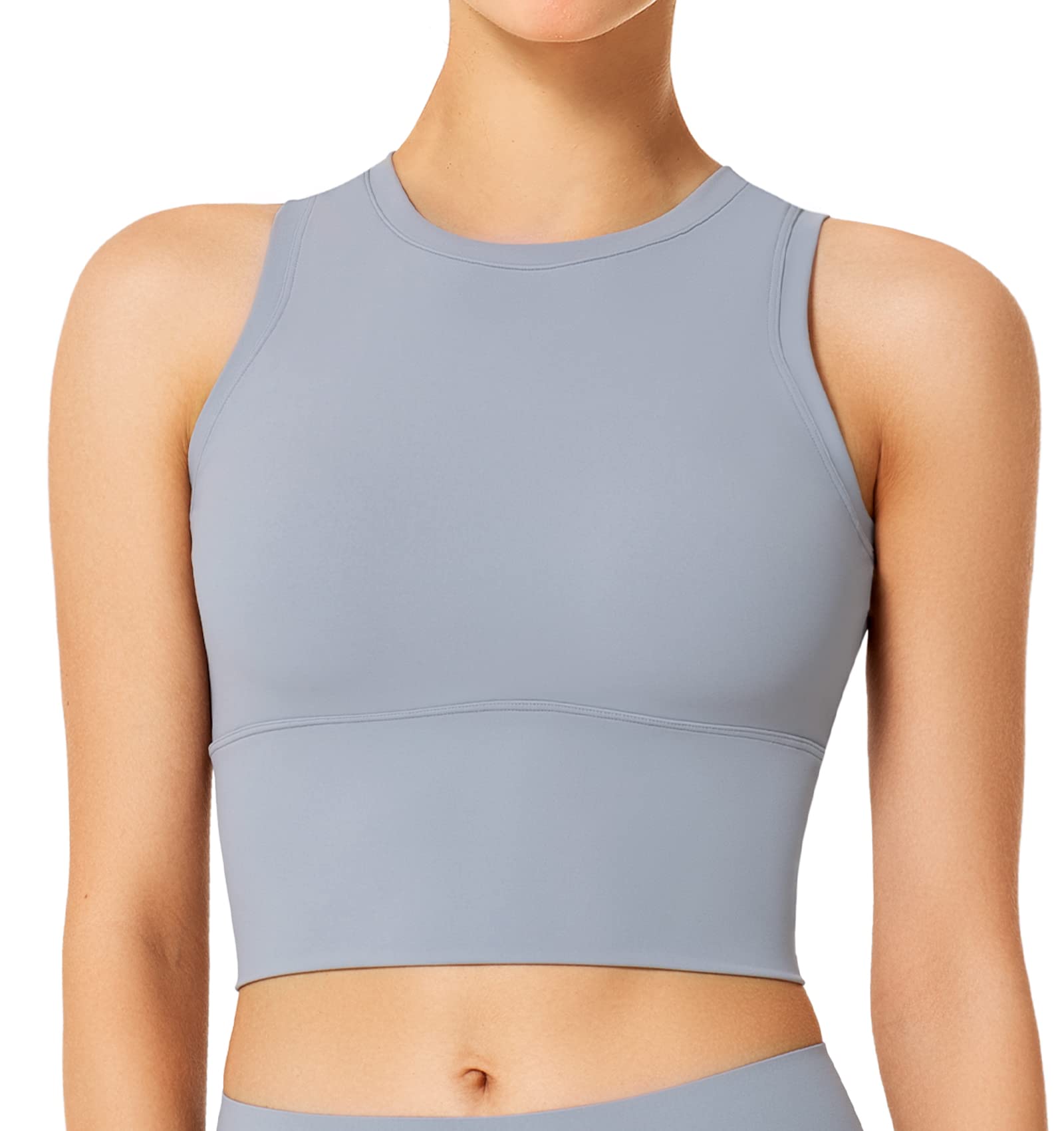 Yvette Women's Workout Tank Tops - Longline Sports Bra Crop Tops with Seamless Removable Pads for Yoga, Gym & Fitness | Comfortable Athletic Wear for Running, Pilates & Active Lifestyle