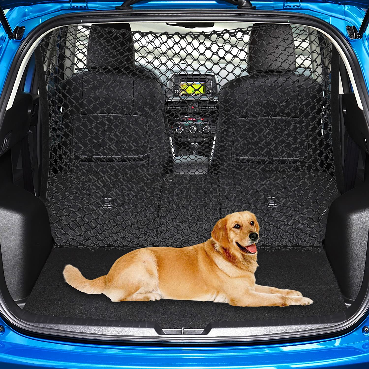 Adjustable Dog Barrier Car Net with Hooks - Pet Safety Divider for SUV, Vans & Trucks Back Seat | Vehicle Organizer & Storage Solution for Travel, Road Trips & Pet Protection