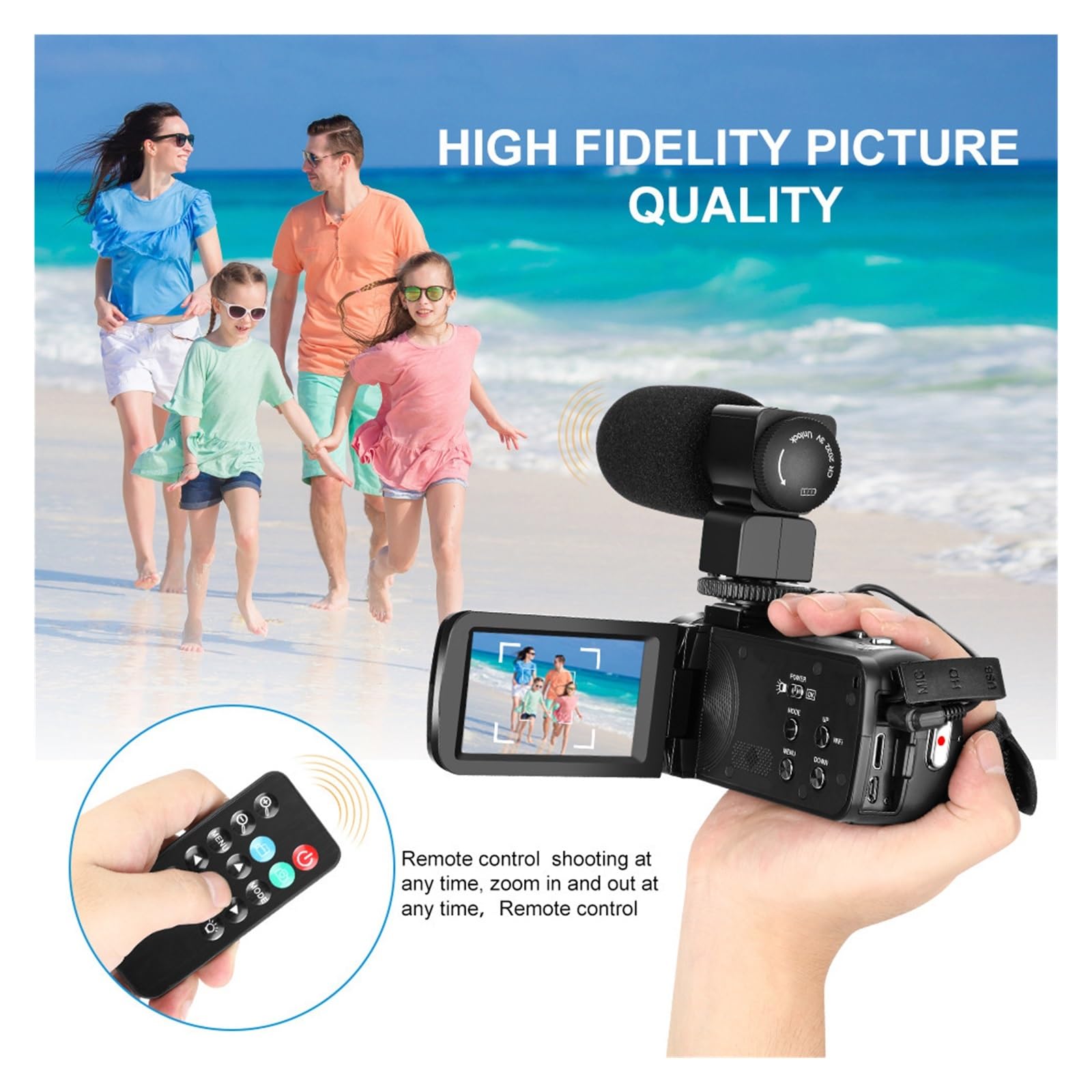 NMBHUS HD Digital Video Camera with Touch Screen, Infrared Night Vision & WiFi - 1080P Selfie Camcorder for Vlogging, YouTube, Travel & Home Security (Black)