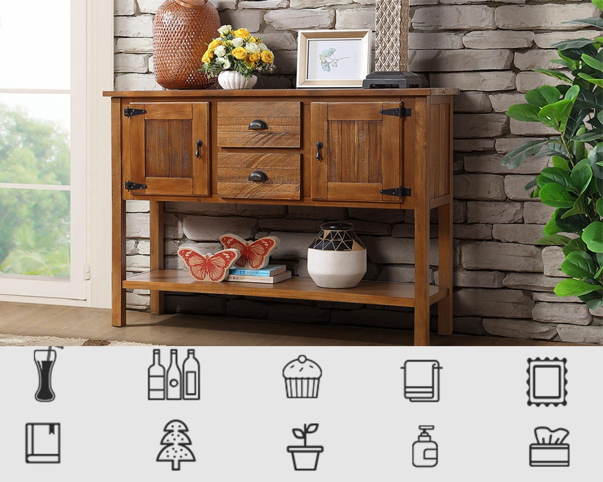 Rustic Farmhouse Sideboard Buffet Cabinet - 48
