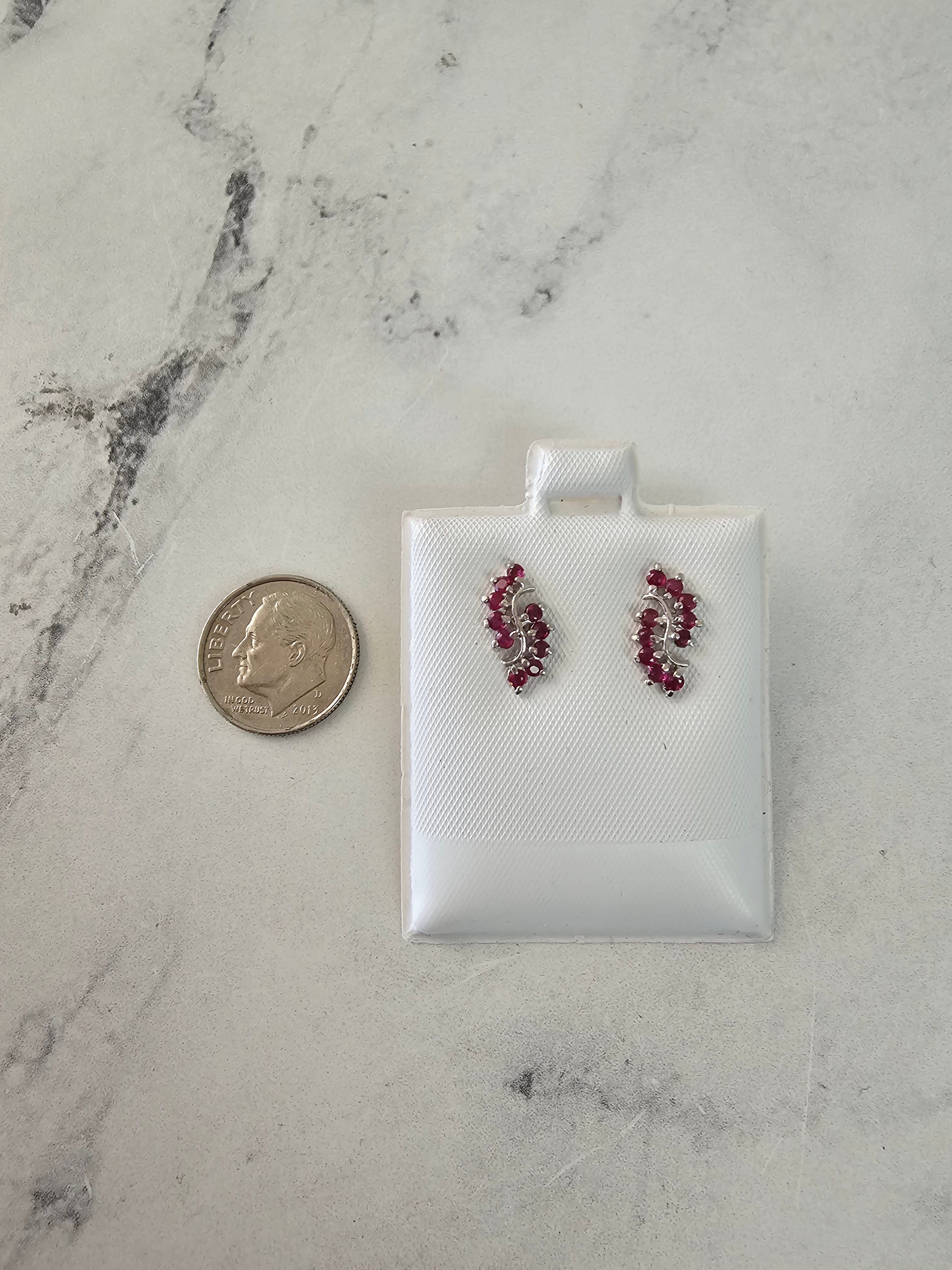 14K White Gold Swirly Ruby Earrings for Women - Elegant Dangle Earrings for Party, Wedding & Special Occasions