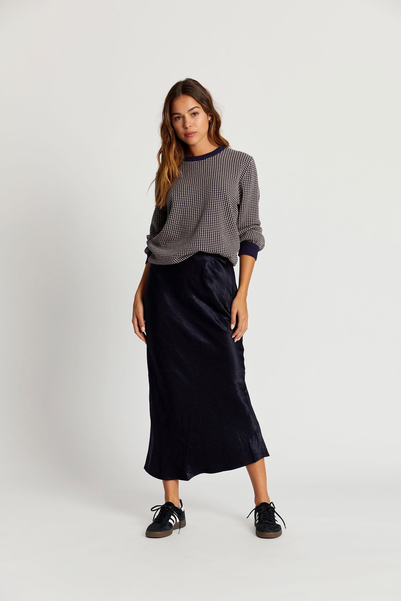 Hope Women's Organic Cotton Puff Sleeve Jumper - Navy Blue | Soft & Comfortable Knit Sweater | Casual Fall & Winter Wear for Women