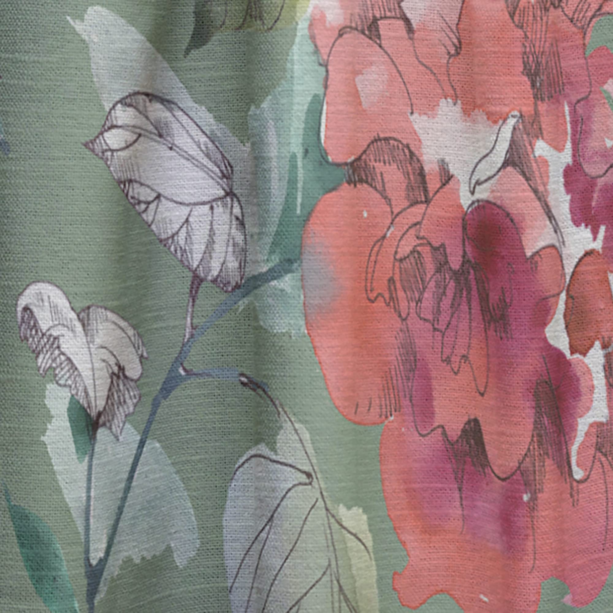 DesignQ Thermal Insulated Curtains - 'Red Flowers in Green' Pattern - Single Panel (52x63 inches) for Bedroom & Living Room - Energy Saving, Blackout Drapes for Home Decor & Privacy