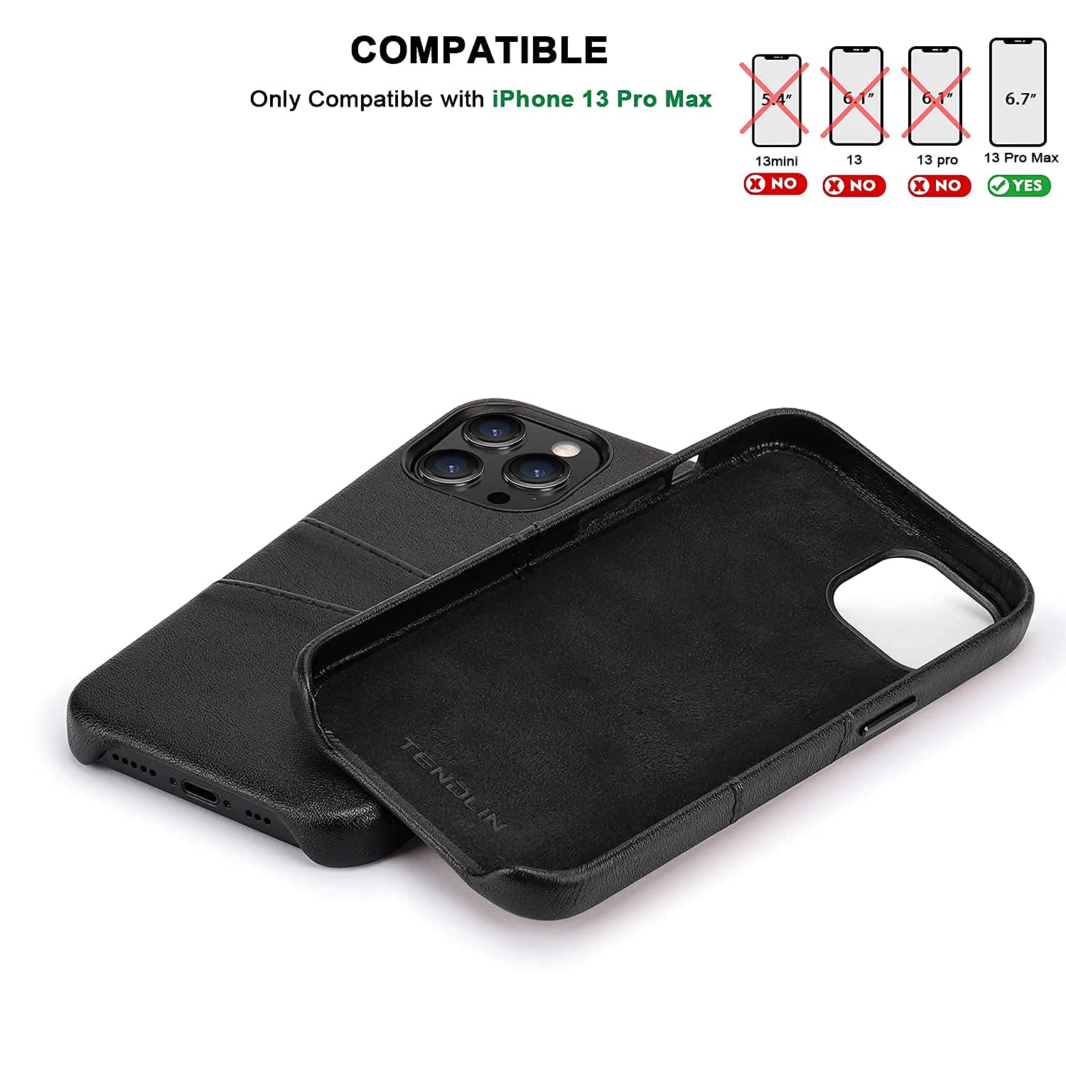 Premium Leather Wallet Case for iPhone 13 Pro Max (6.7-inch) - 2 Card Holder Slots | Slim Protective Cover with RFID Blocking | Perfect for Business, Travel & Everyday Use (Black, 2021 Model)