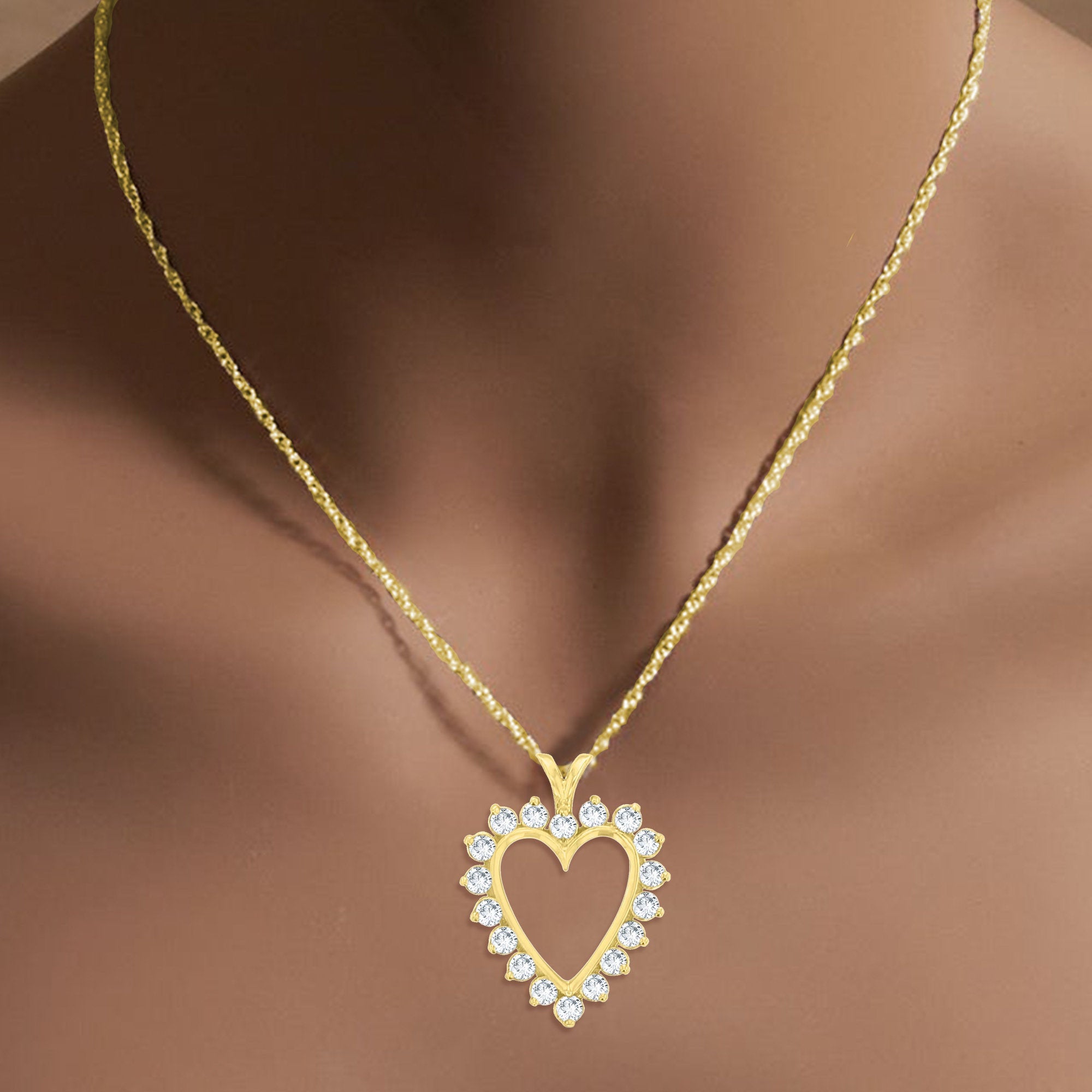 1.37cttw Diamond Cutout Heart Necklace - 14k Yellow Gold Pendant for Women, Valentine's Day Gift, Anniversary Jewelry, Bridal Party, Romantic Occasions