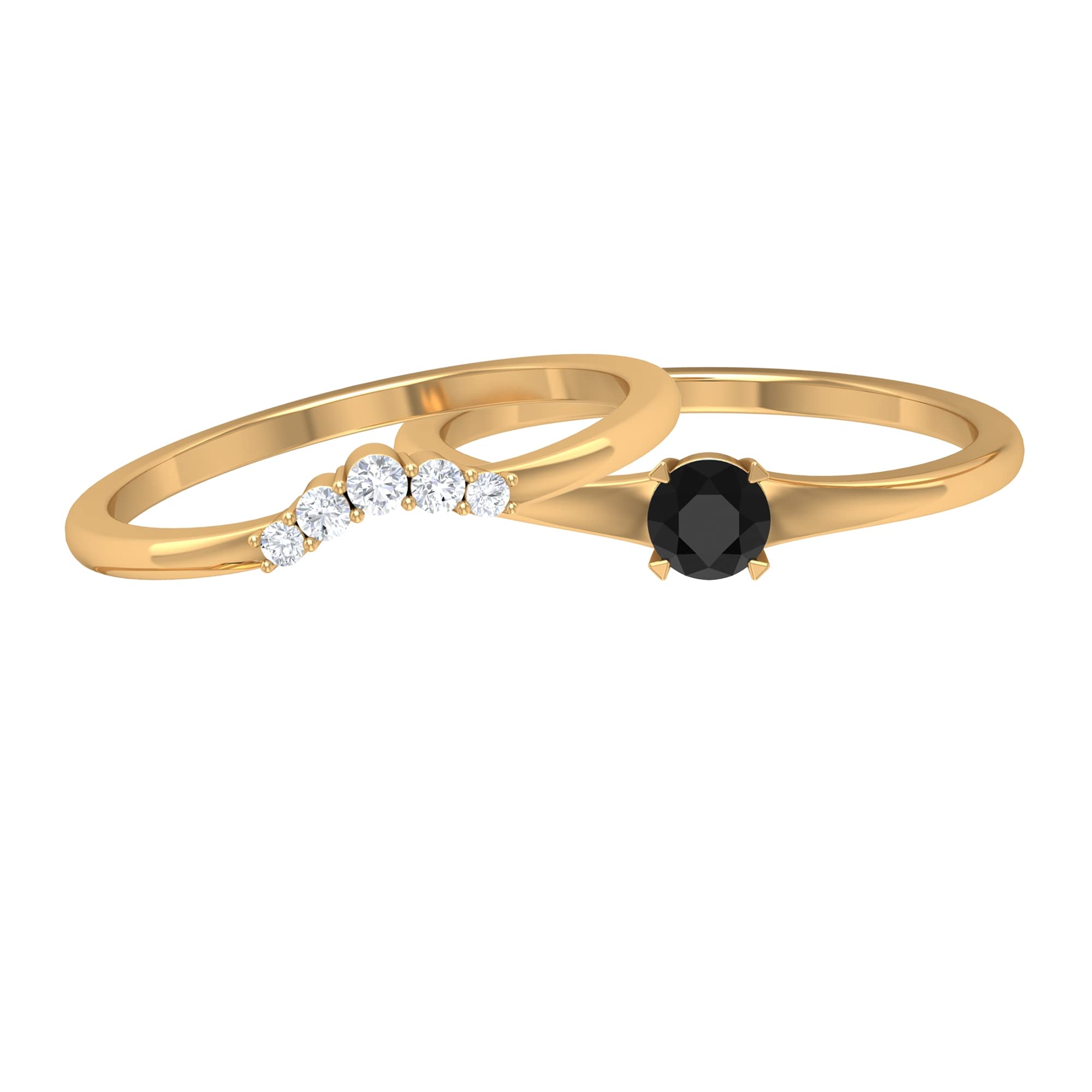 1/2 CT Black Spinel and Diamond Wedding Ring Set - 14K Solid Gold Minimalist Bridal Ring for Women - Perfect for Engagement, Anniversary & Everyday Elegance