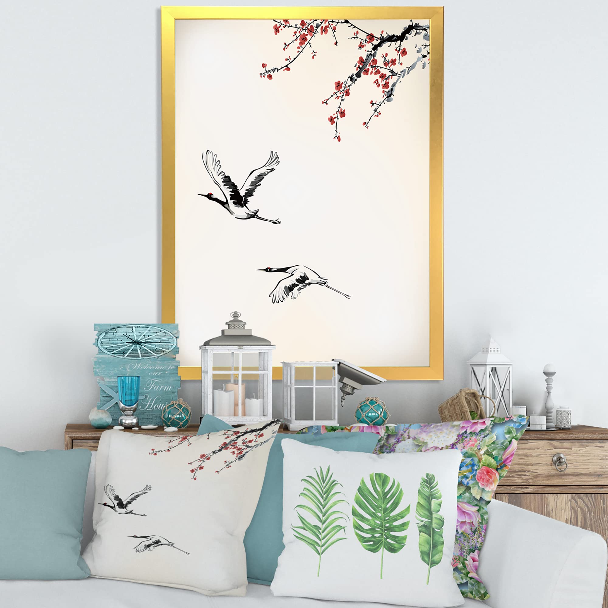 DesignQ Sweet Winter Birds Traditional Framed Wall Art - Hand-Painted Canvas Painting for Home Decor, Living Room, Bedroom & Office - Perfect Christmas Gift & Seasonal Holiday Decoration