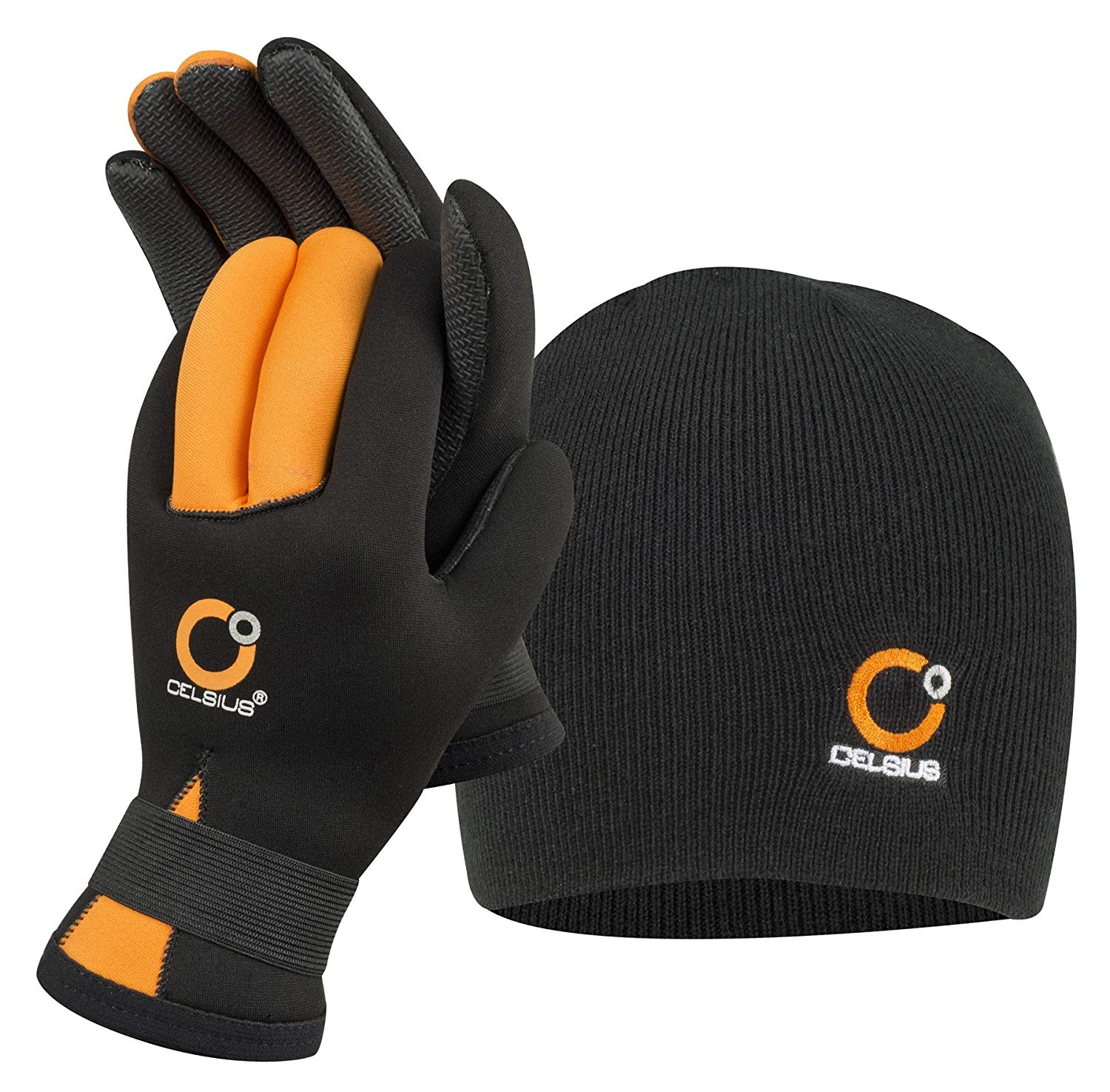 Celsius Deluxe Neoprene Waterproof Adjustable Gloves with Hat Set - Winter Sports, Fishing, Hunting & Outdoor Cold Weather Protection Gear