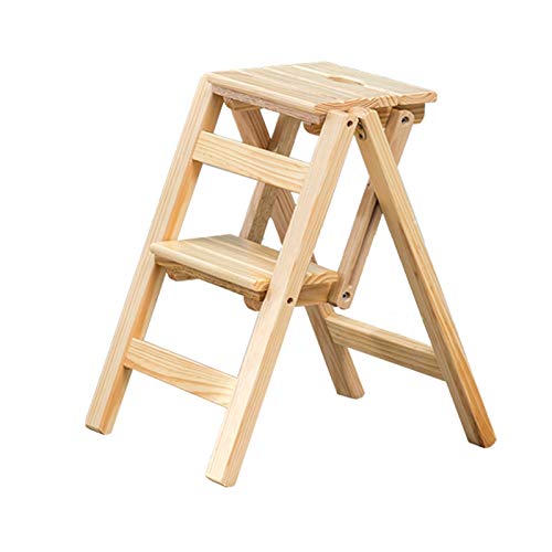 Multifunctional Folding Wooden Step Stool - Creative Home Stool for Kitchen, Bathroom & Office Use (Wood Color, Size TW)